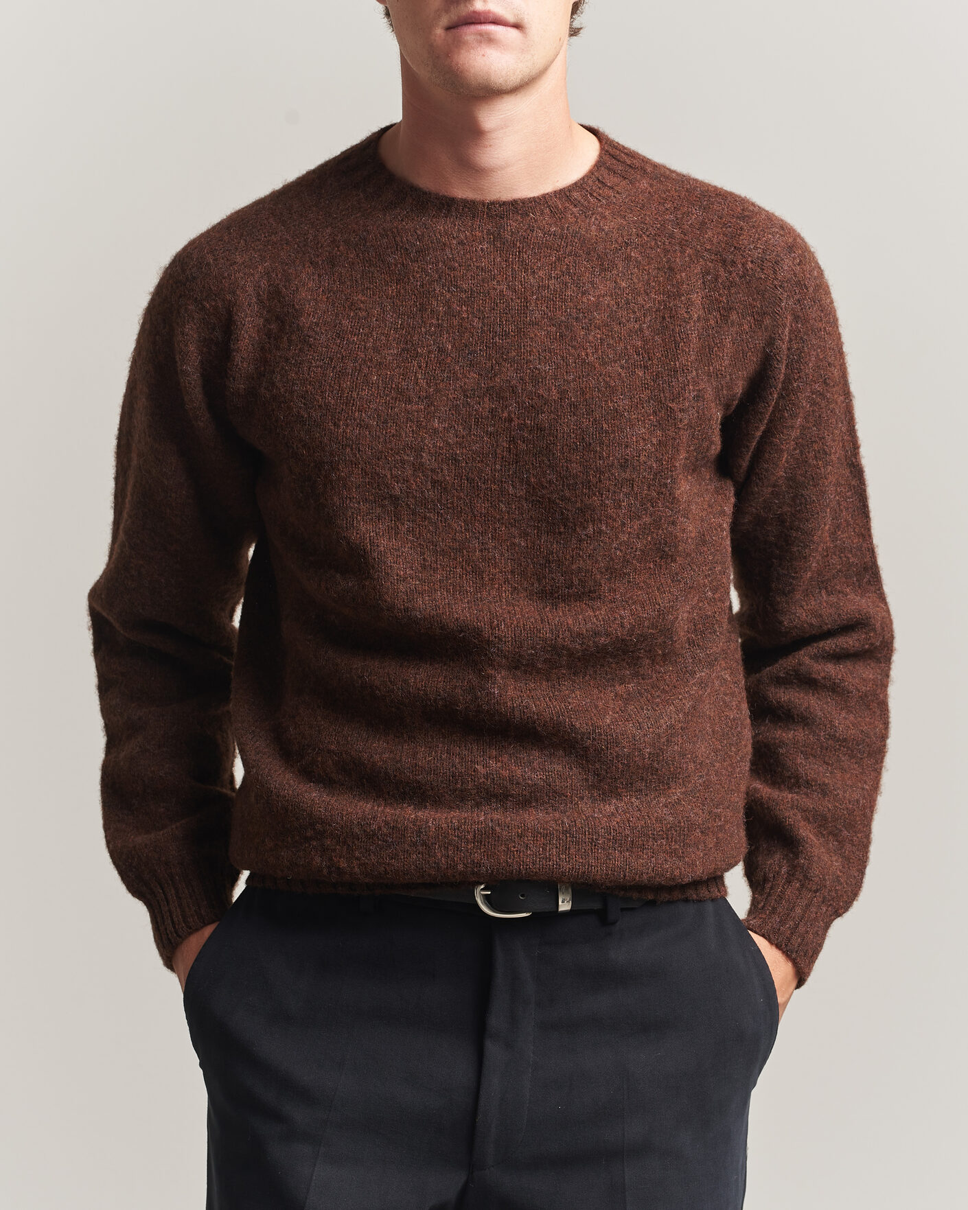 Homme | Pulls Et Tricots | Harley Of Scotland | Brushed Supersoft Lambswool Crewneck Marron