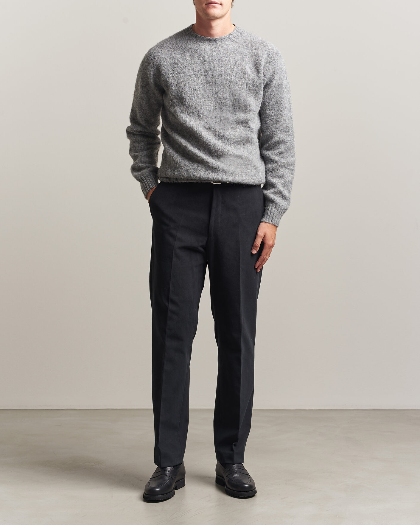 Homme | Pulls Et Tricots | Harley Of Scotland | Brushed Supersoft Lambswool Crewneck Mid Grey