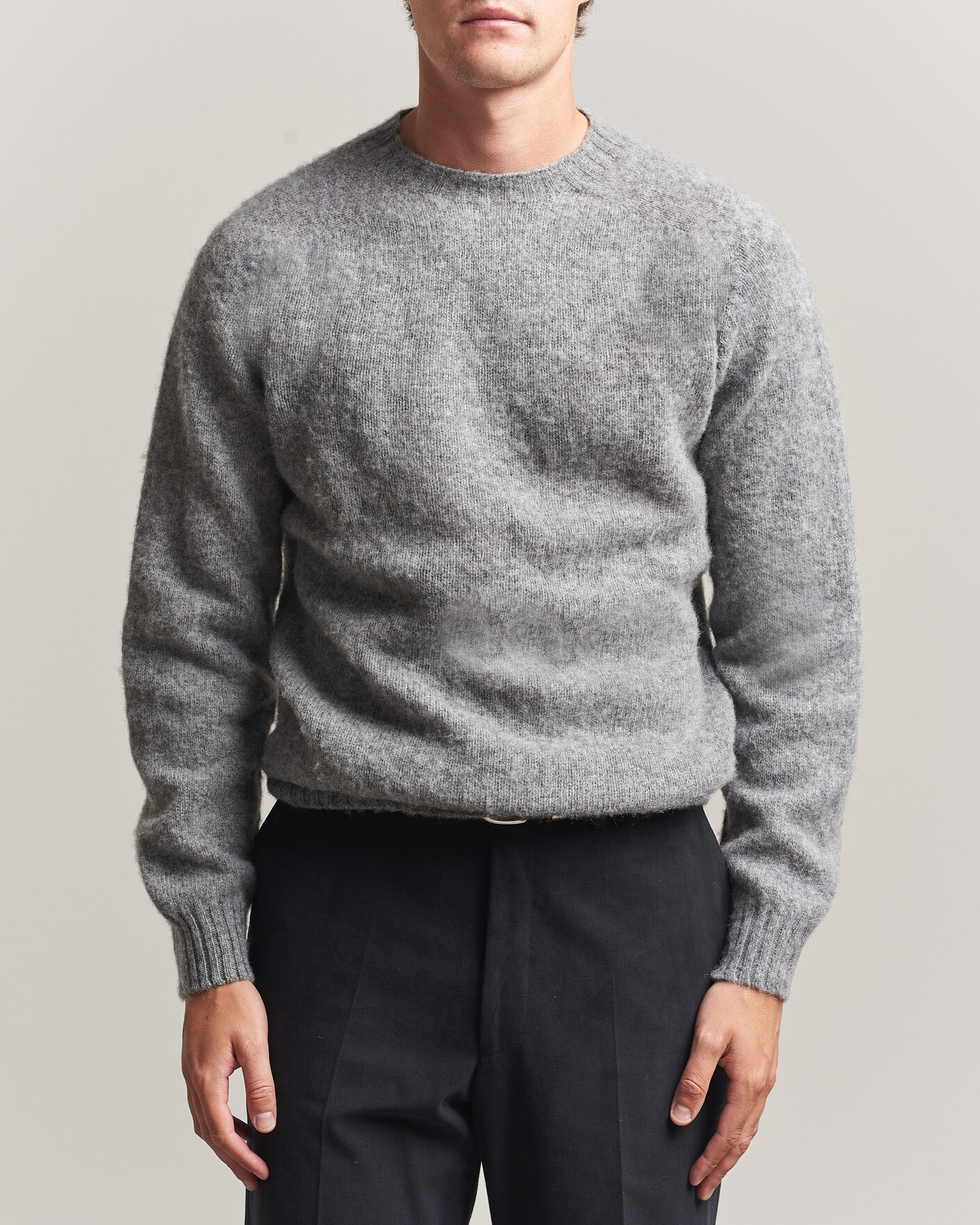 Homme | Pulls Et Tricots | Harley Of Scotland | Brushed Supersoft Lambswool Crewneck Mid Grey