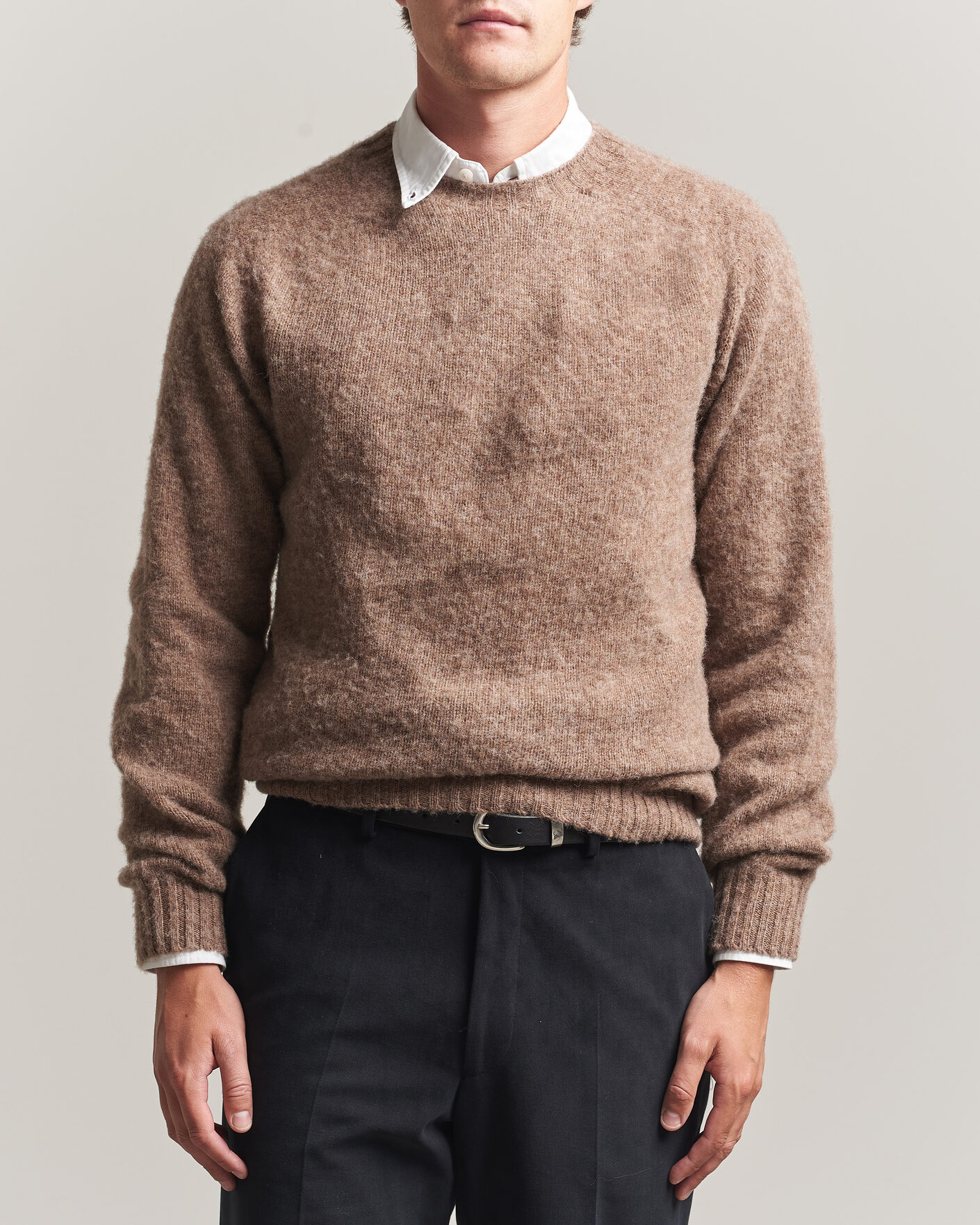 Homme | Pulls Et Tricots | Harley Of Scotland | Brushed Supersoft Lambswool Crewneck Tundra