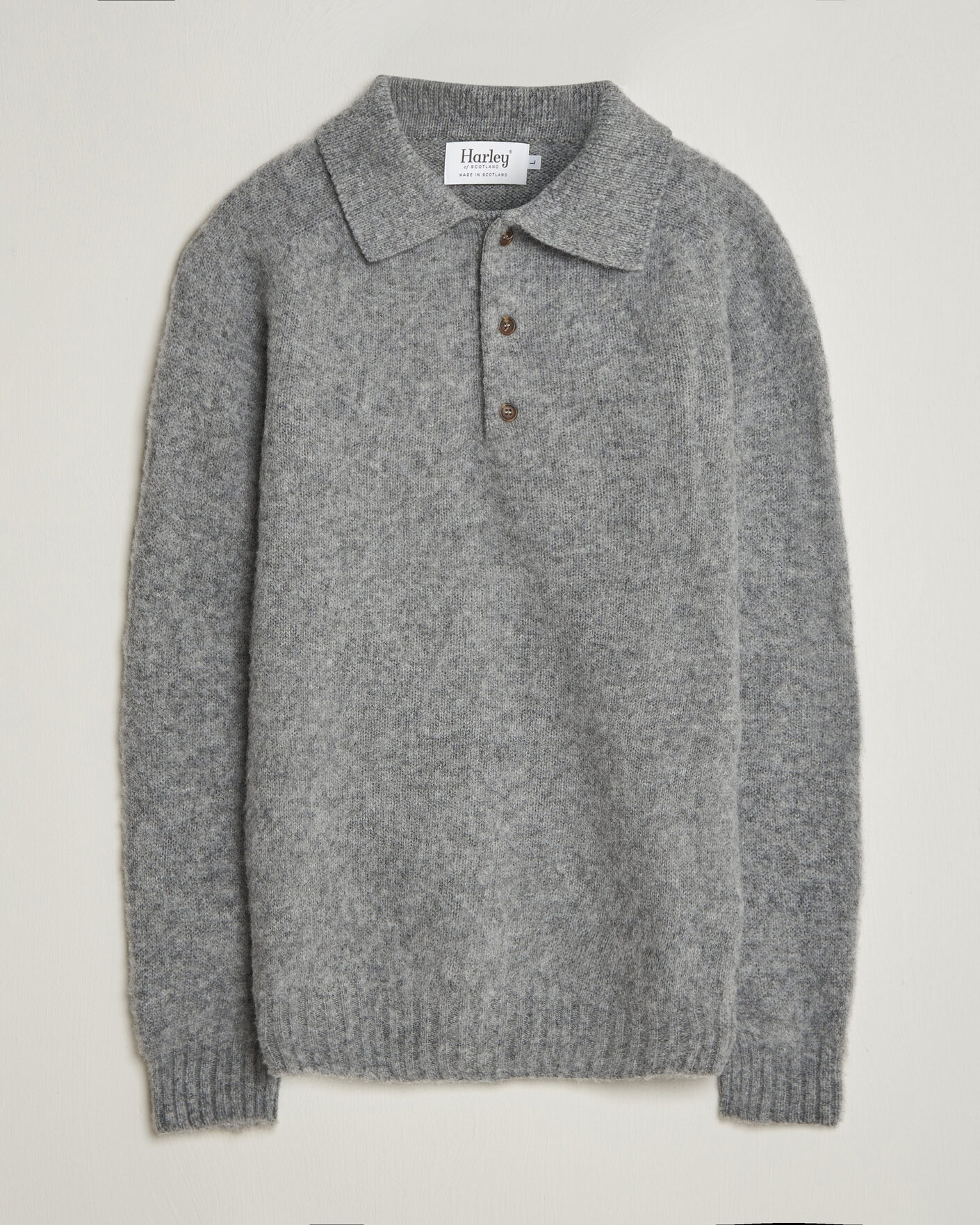 Homme | Pulls Et Tricots | Harley Of Scotland | Brushed Supersoft Lambswool Polo Mid Grey