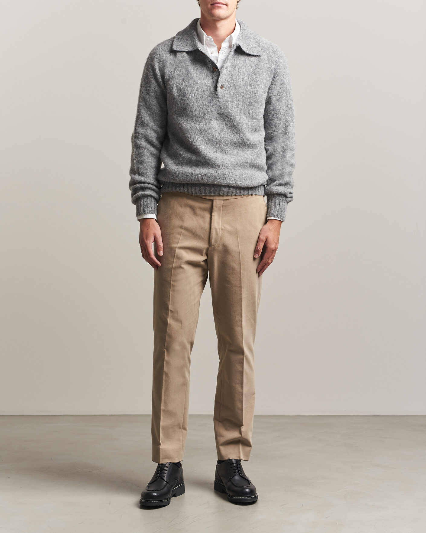 Homme | Pulls Et Tricots | Harley Of Scotland | Brushed Supersoft Lambswool Polo Mid Grey