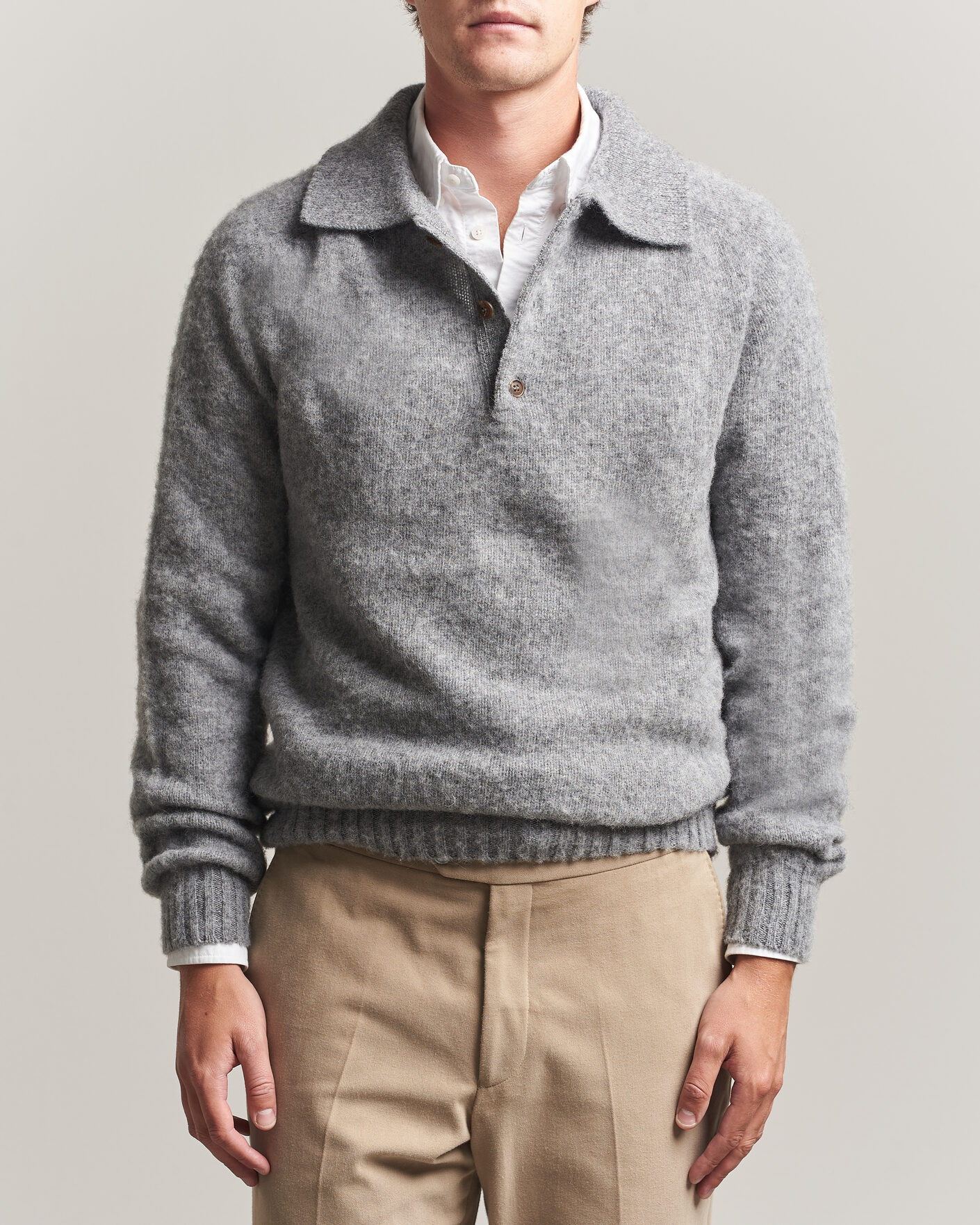 Homme | Pulls Et Tricots | Harley Of Scotland | Brushed Supersoft Lambswool Polo Mid Grey