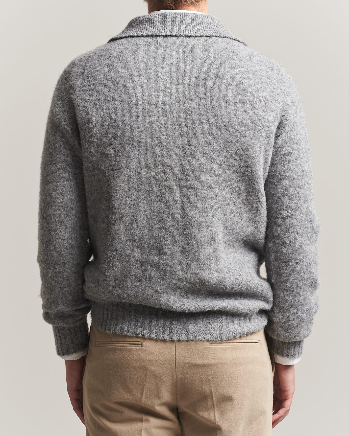 Homme | Pulls Et Tricots | Harley Of Scotland | Brushed Supersoft Lambswool Polo Mid Grey
