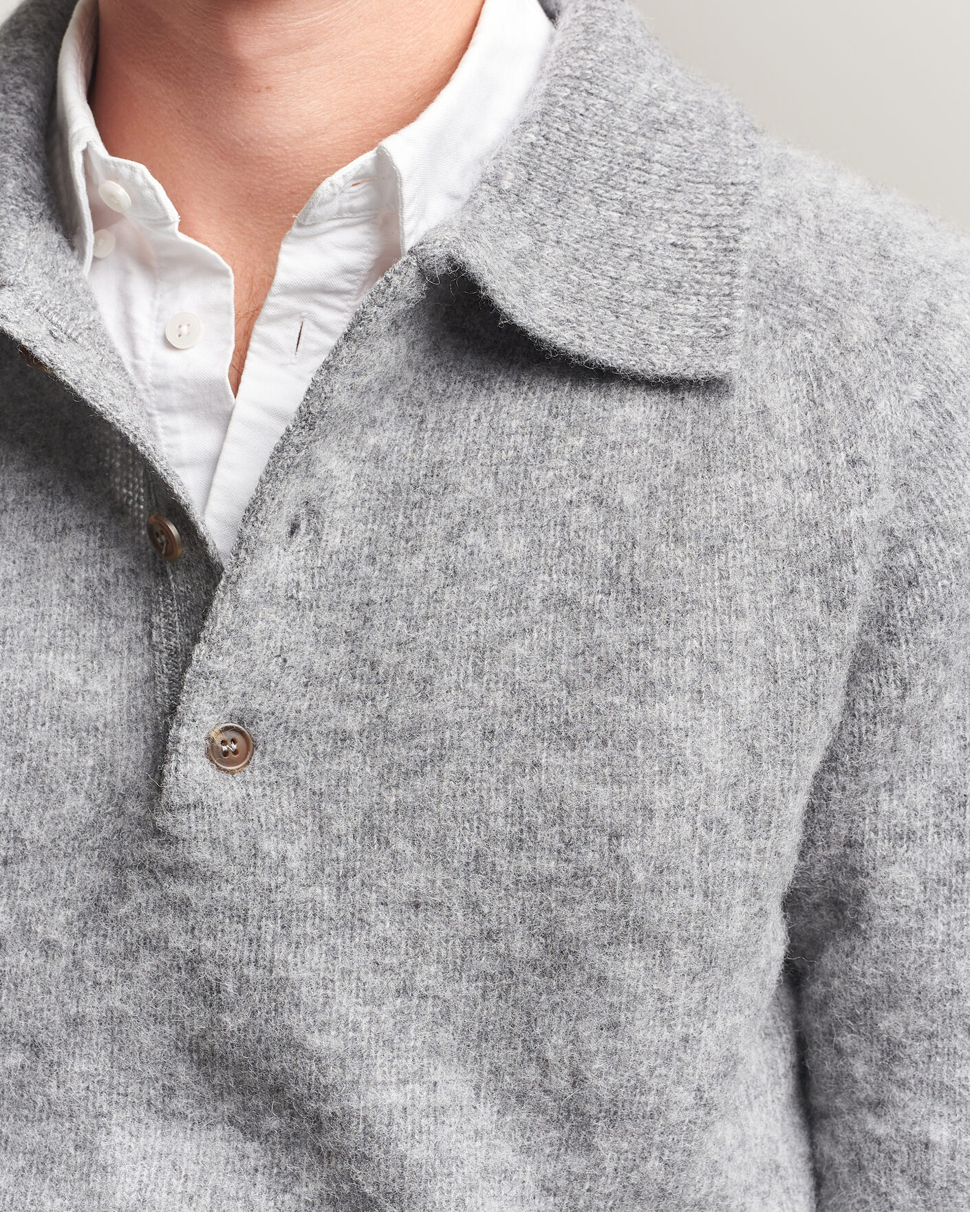 Homme | Pulls Et Tricots | Harley Of Scotland | Brushed Supersoft Lambswool Polo Mid Grey