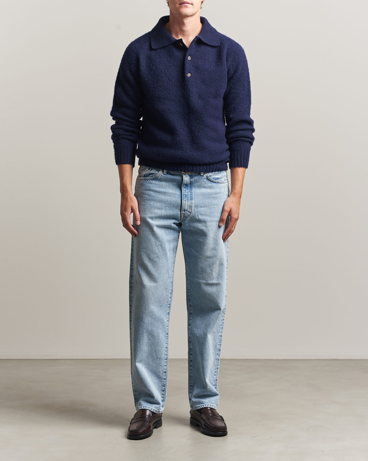 Homme | Pulls Et Tricots | Harley Of Scotland | Brushed Supersoft Lambswool Polo Navy
