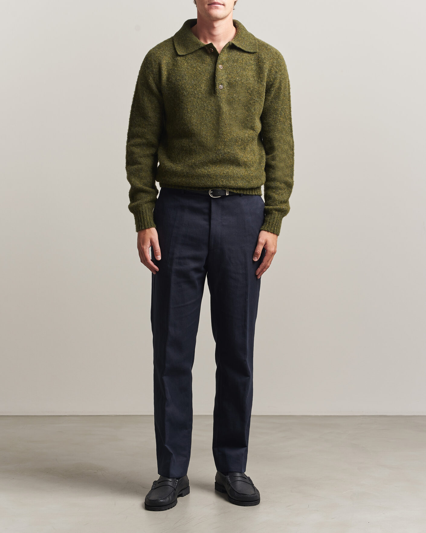 Homme | Pulls Et Tricots | Harley Of Scotland | Brushed Supersoft Lambswool Polo Scots Pine