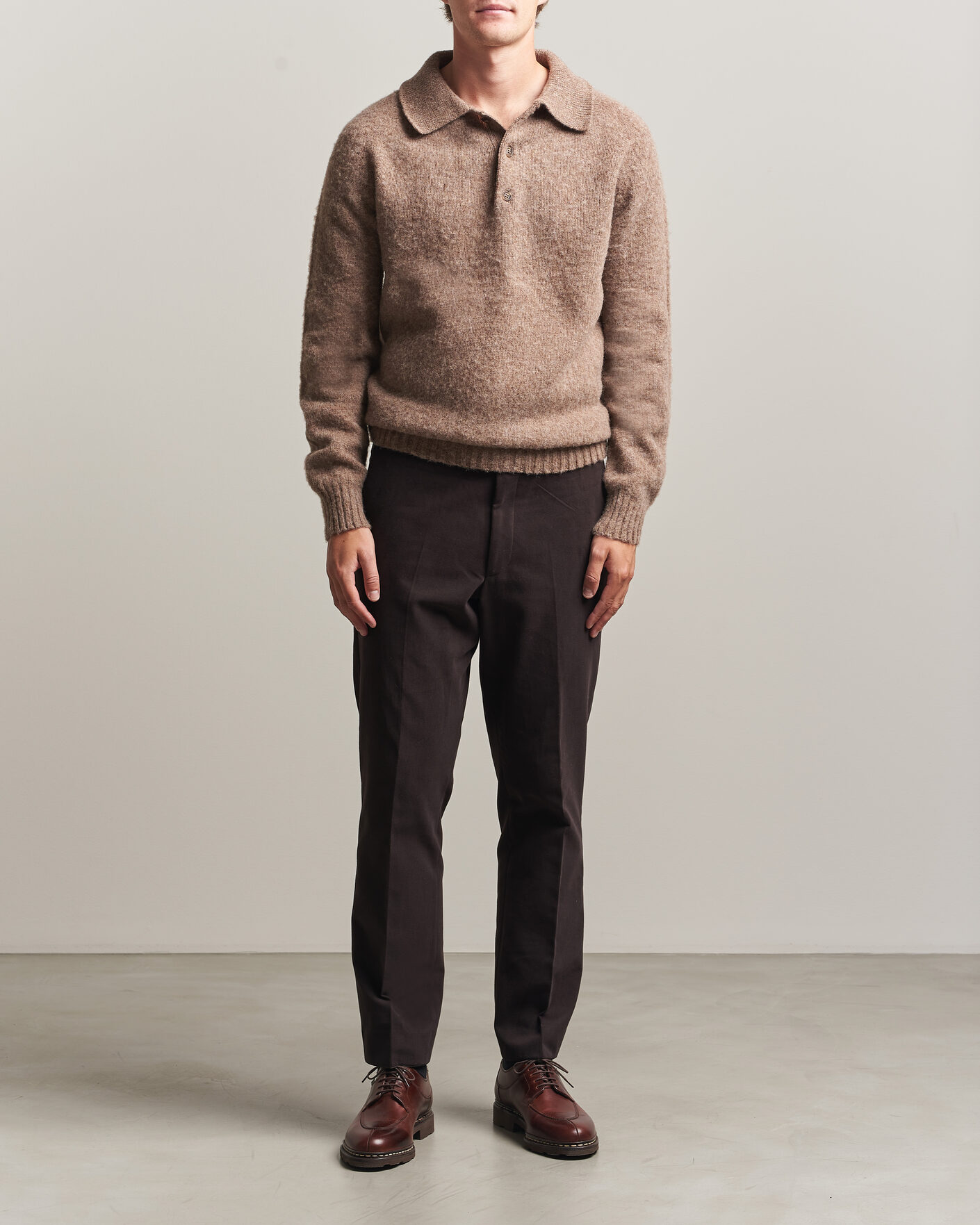 Homme | Pulls Et Tricots | Harley Of Scotland | Brushed Supersoft Lambswool Polo Tundra