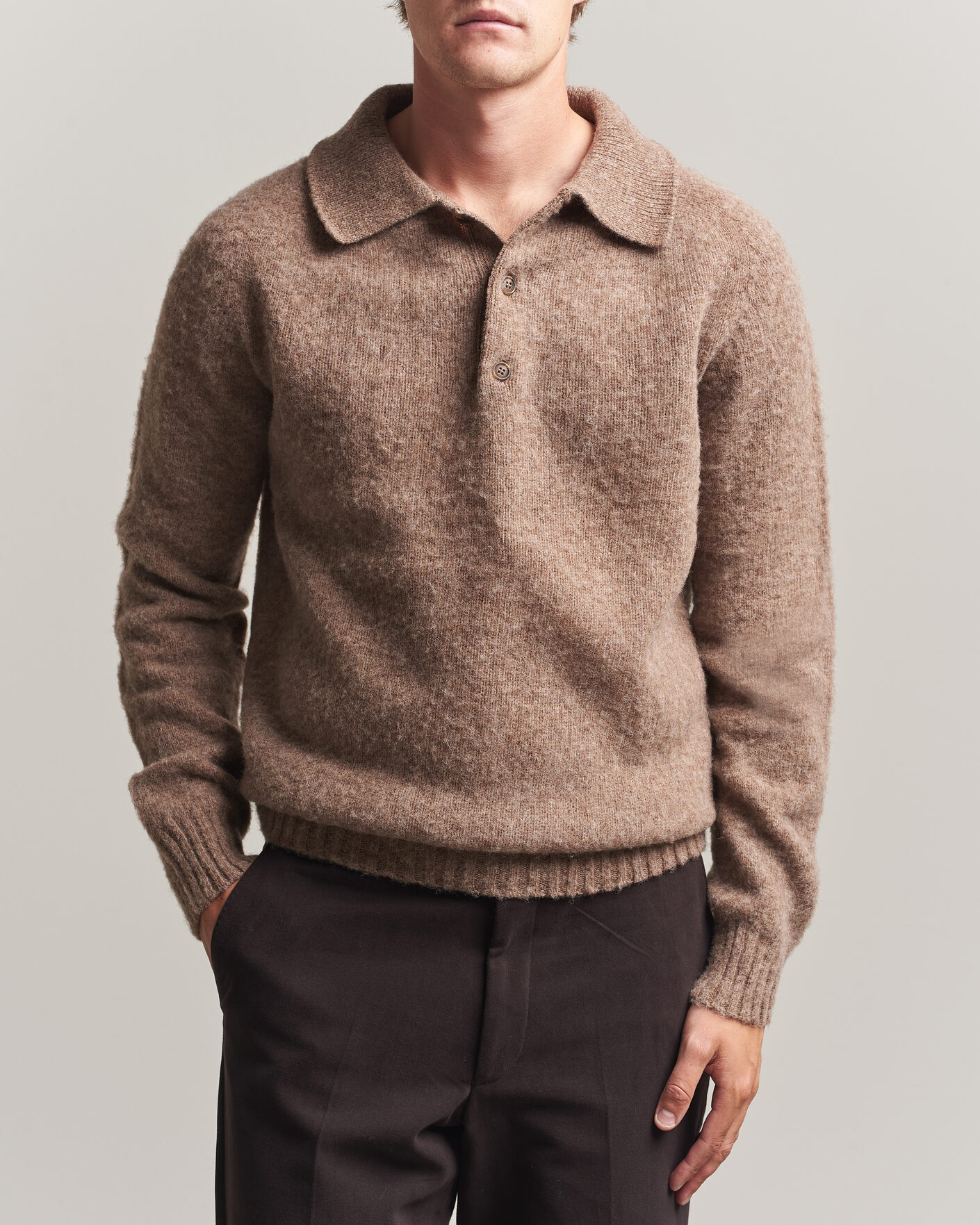 Homme | Pulls Et Tricots | Harley Of Scotland | Brushed Supersoft Lambswool Polo Tundra