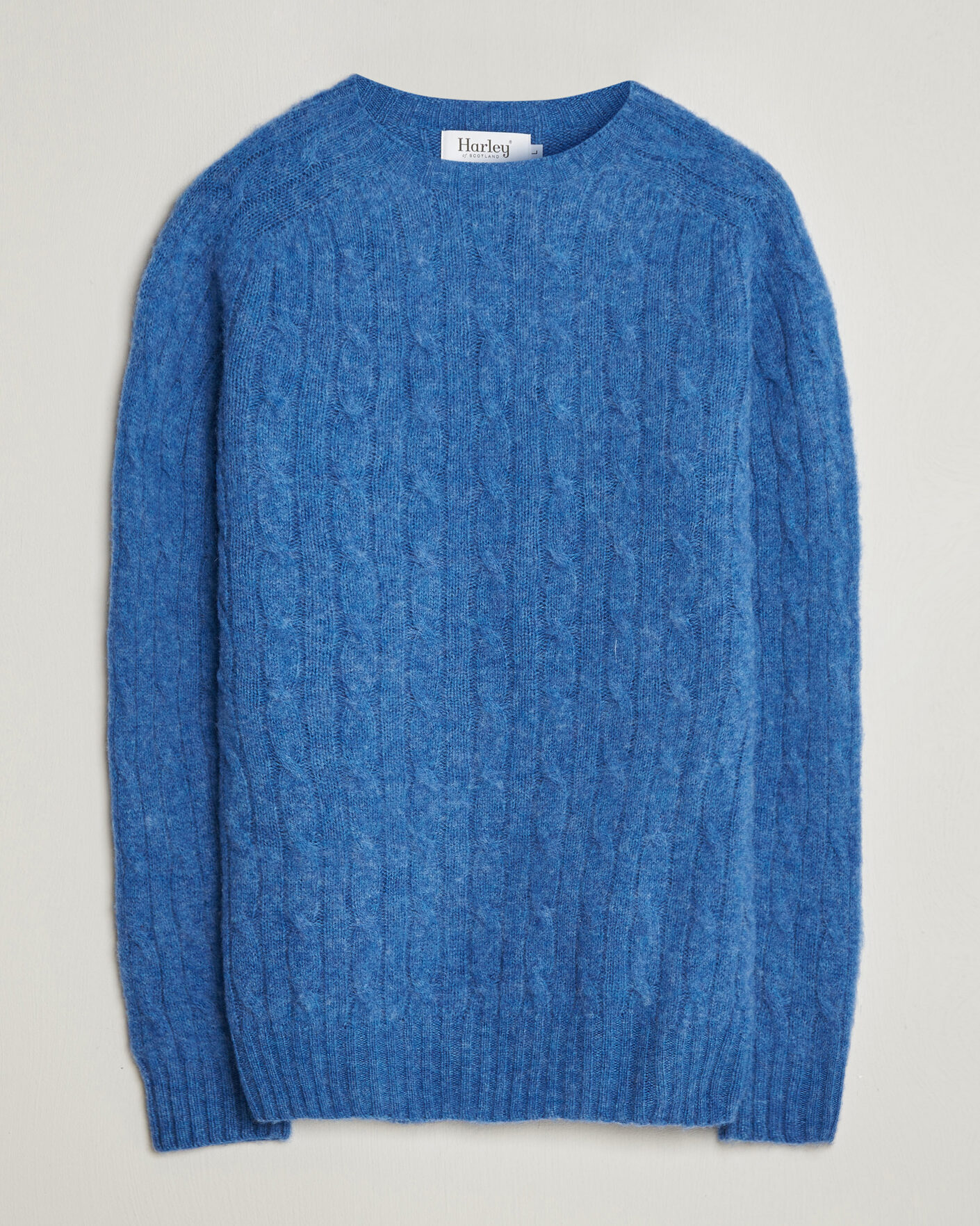 Homme | Pulls Et Tricots | Harley Of Scotland | Brushed Supersoft Lambswool Cable Cobalt