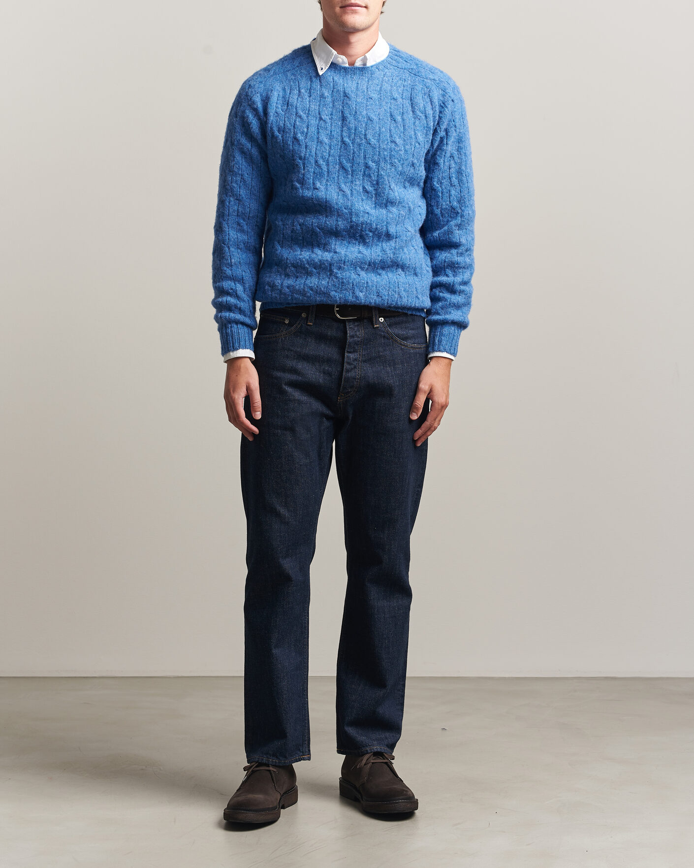 Homme | Pulls Et Tricots | Harley Of Scotland | Brushed Supersoft Lambswool Cable Cobalt