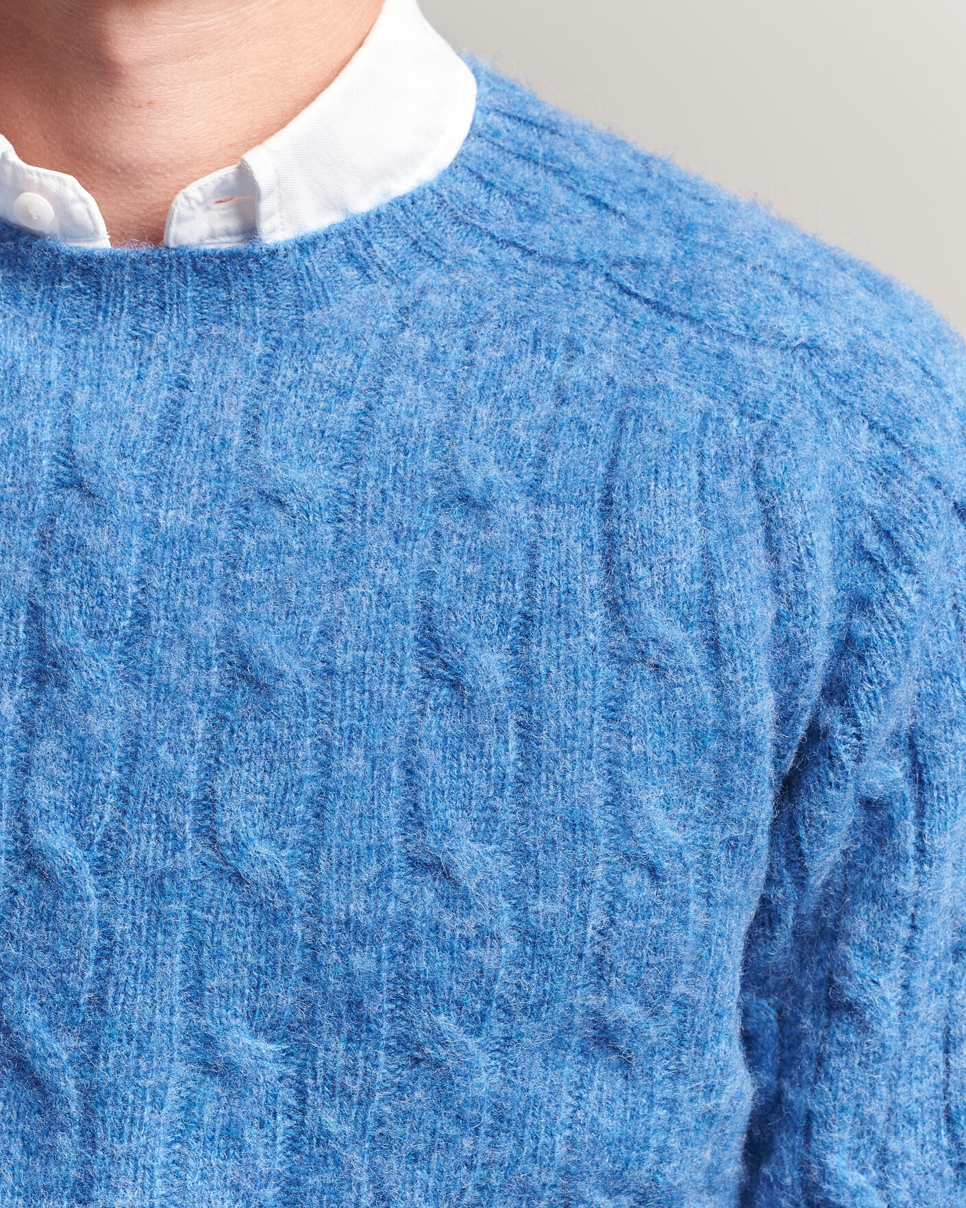 Homme | Pulls Et Tricots | Harley Of Scotland | Brushed Supersoft Lambswool Cable Cobalt