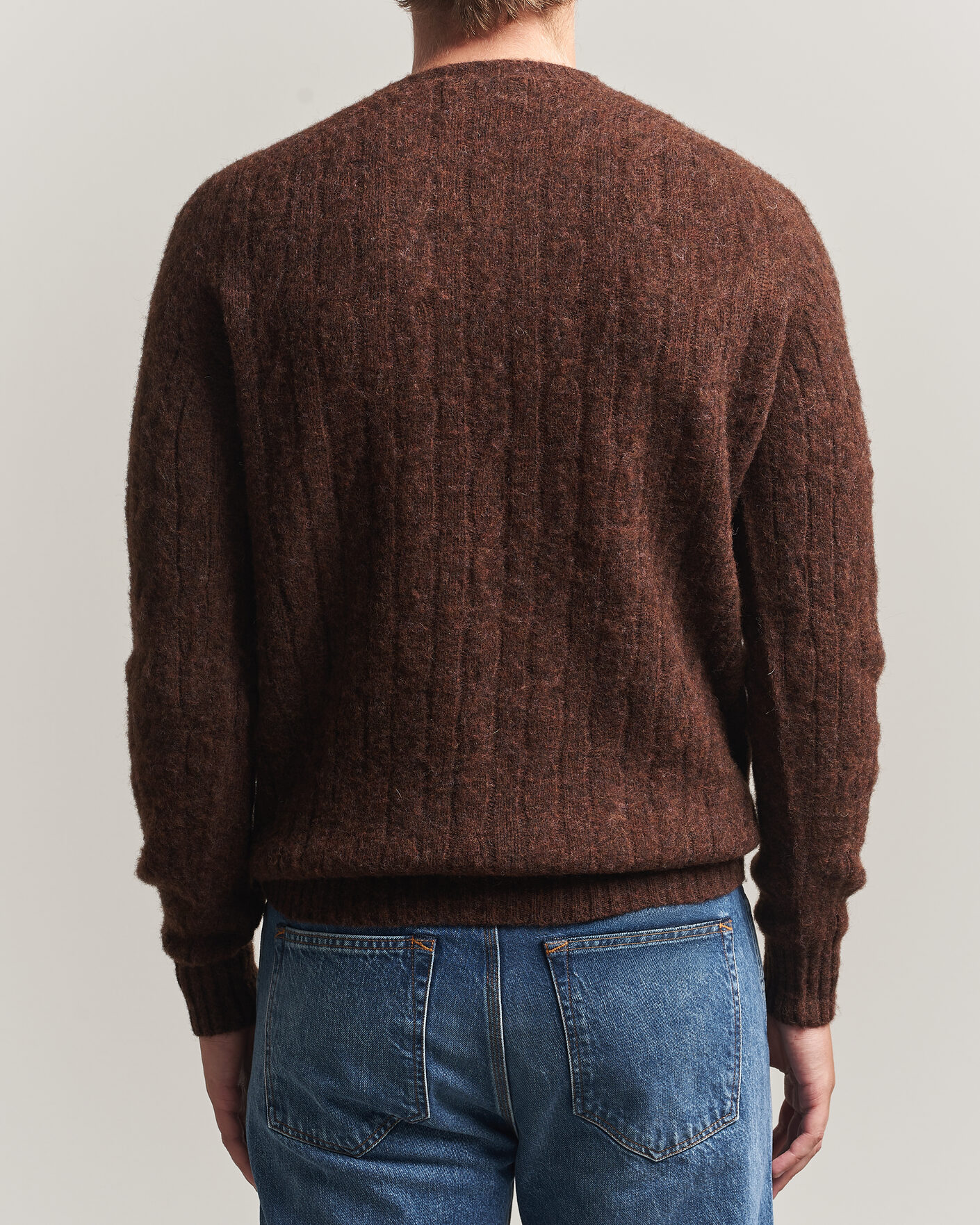 Homme | Pulls Et Tricots | Harley Of Scotland | Brushed Supersoft Lambswool Cable Marron