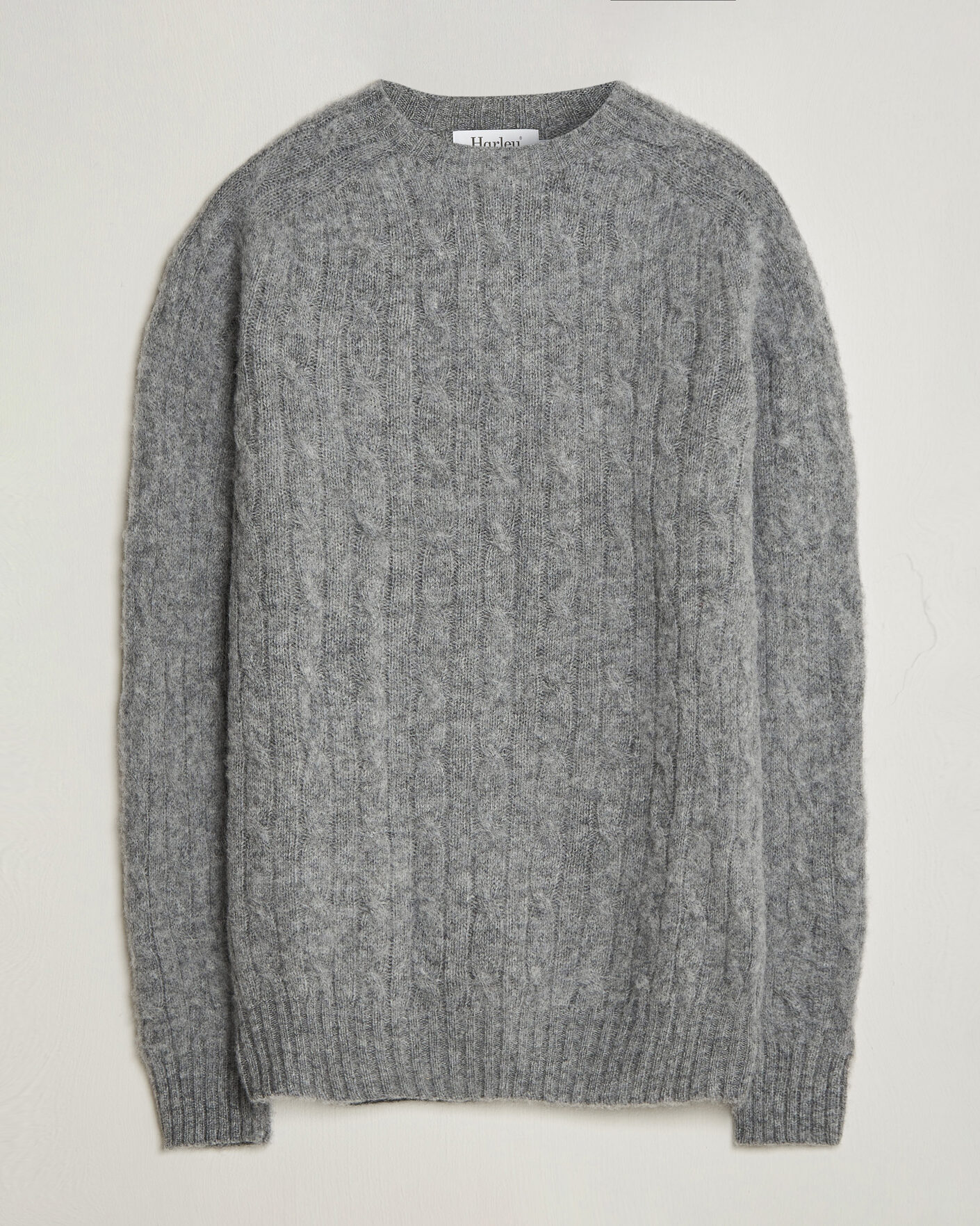 Homme | Pulls Et Tricots | Harley Of Scotland | Brushed Supersoft Lambswool Cable Mid Grey