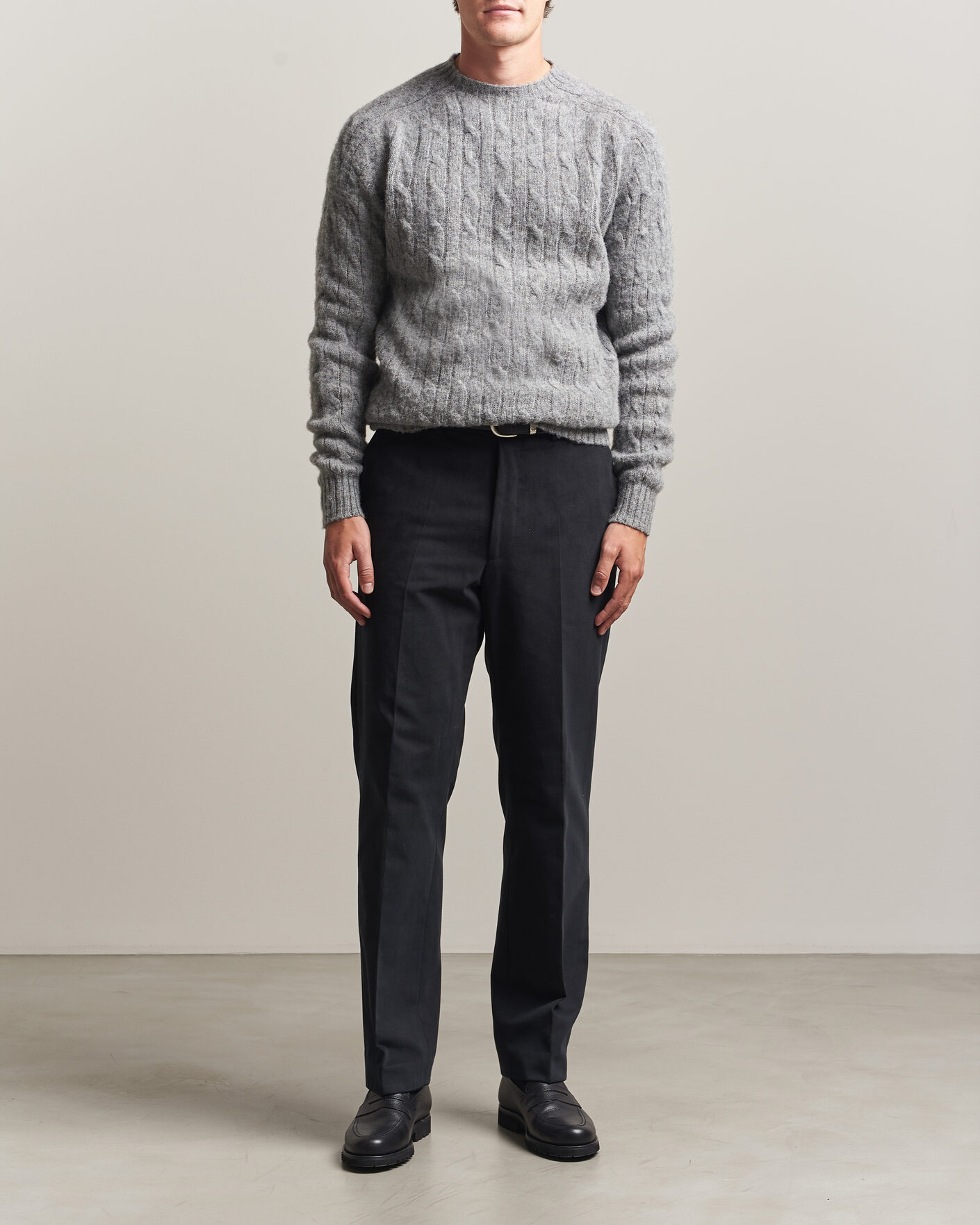 Homme | Pulls Et Tricots | Harley Of Scotland | Brushed Supersoft Lambswool Cable Mid Grey