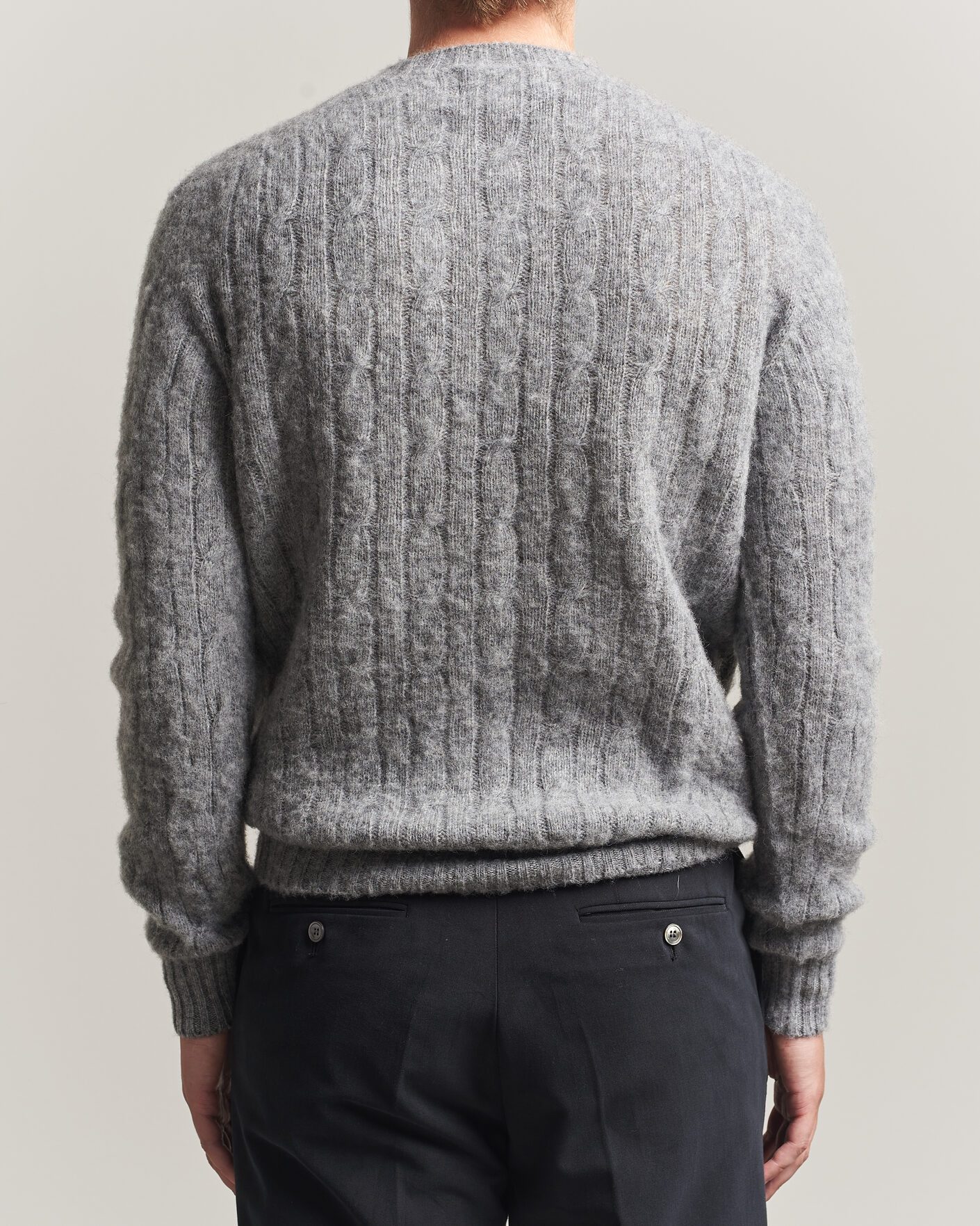 Homme | Pulls Et Tricots | Harley Of Scotland | Brushed Supersoft Lambswool Cable Mid Grey