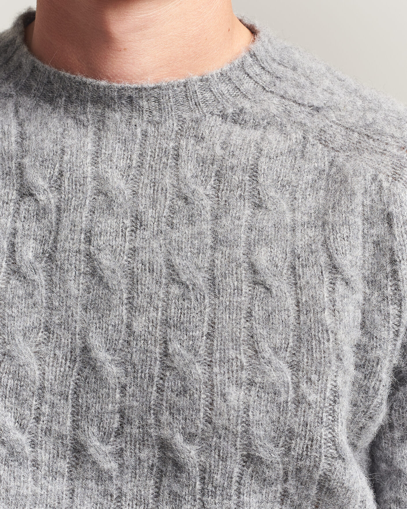 Homme | Pulls Et Tricots | Harley Of Scotland | Brushed Supersoft Lambswool Cable Mid Grey