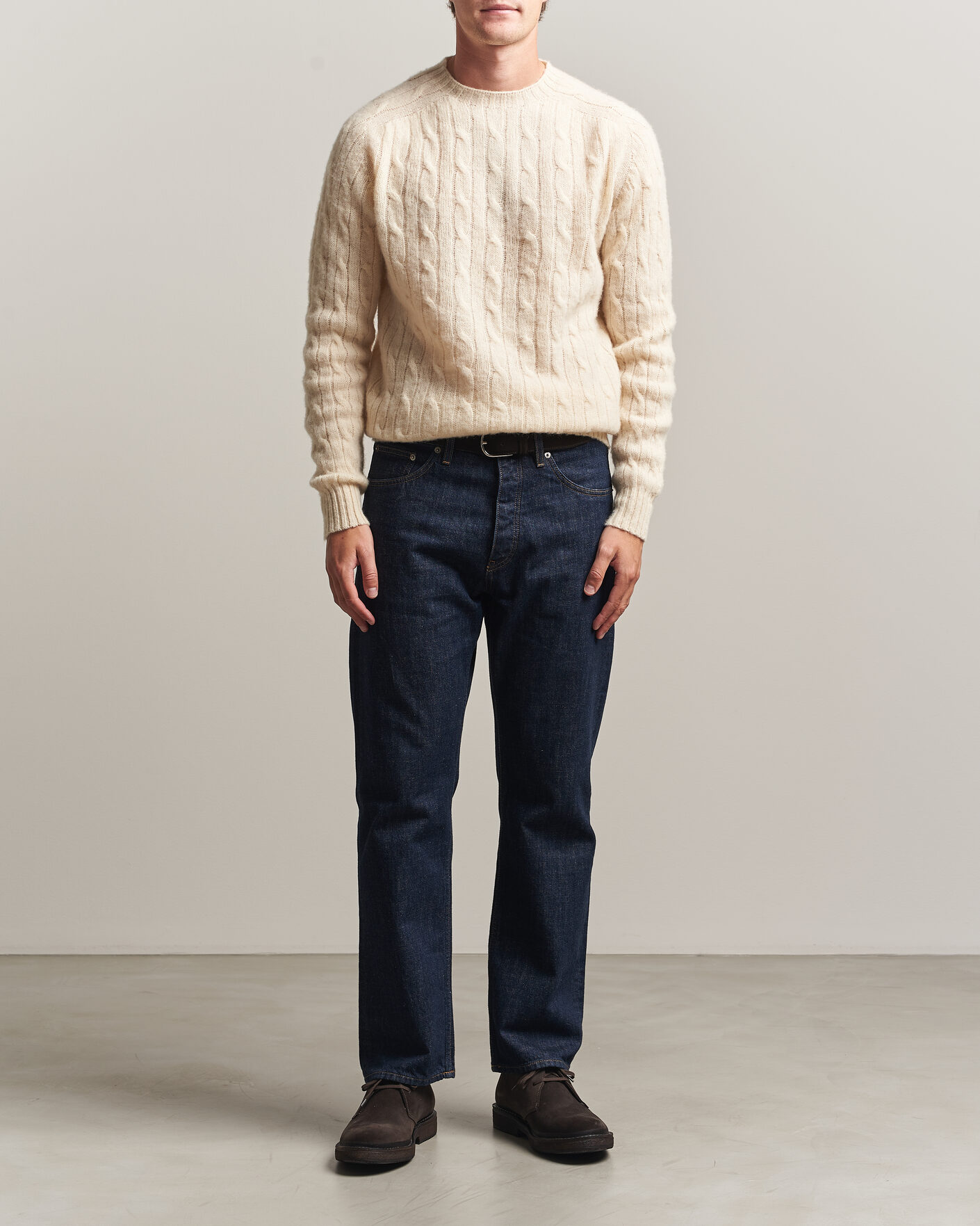 Homme | Pulls Et Tricots | Harley Of Scotland | Brushed Supersoft Lambswool Cable Vanilla