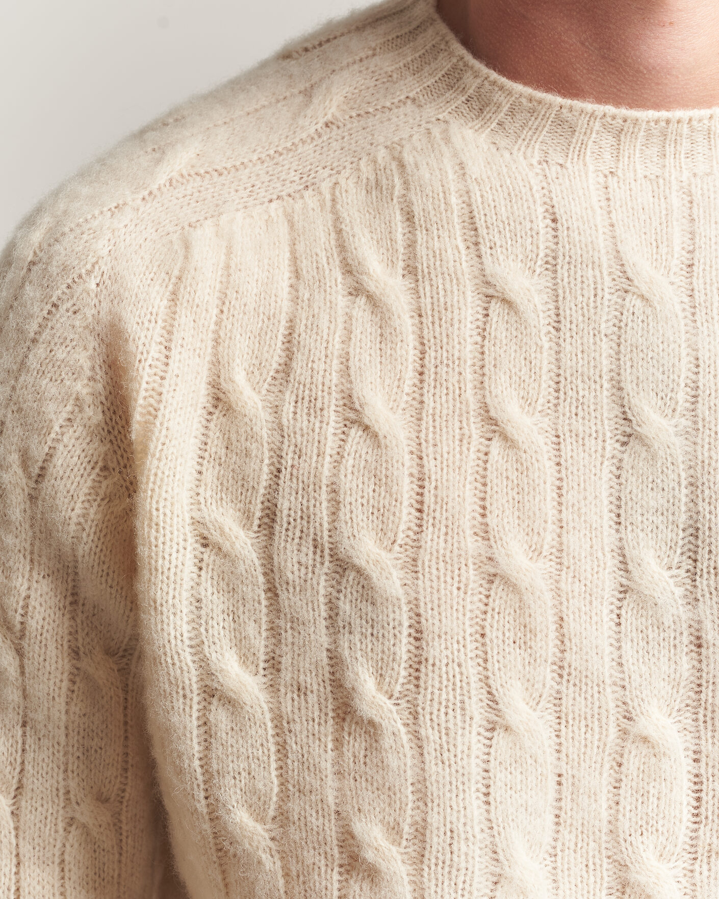Homme | Pulls Et Tricots | Harley Of Scotland | Brushed Supersoft Lambswool Cable Vanilla