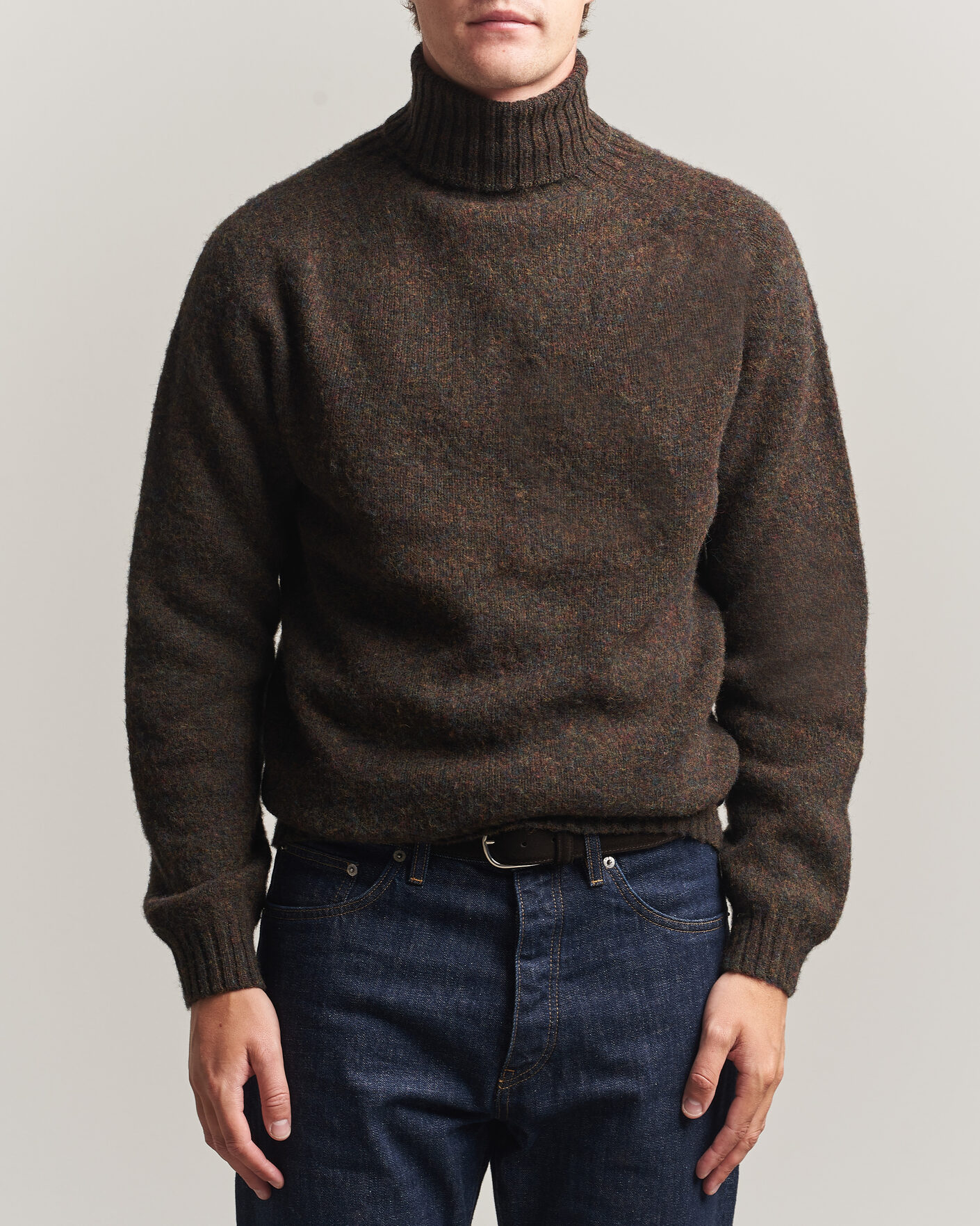 Homme | Pulls Et Tricots | Harley Of Scotland | Brushed Supersoft Lambswool Rollneck Carob