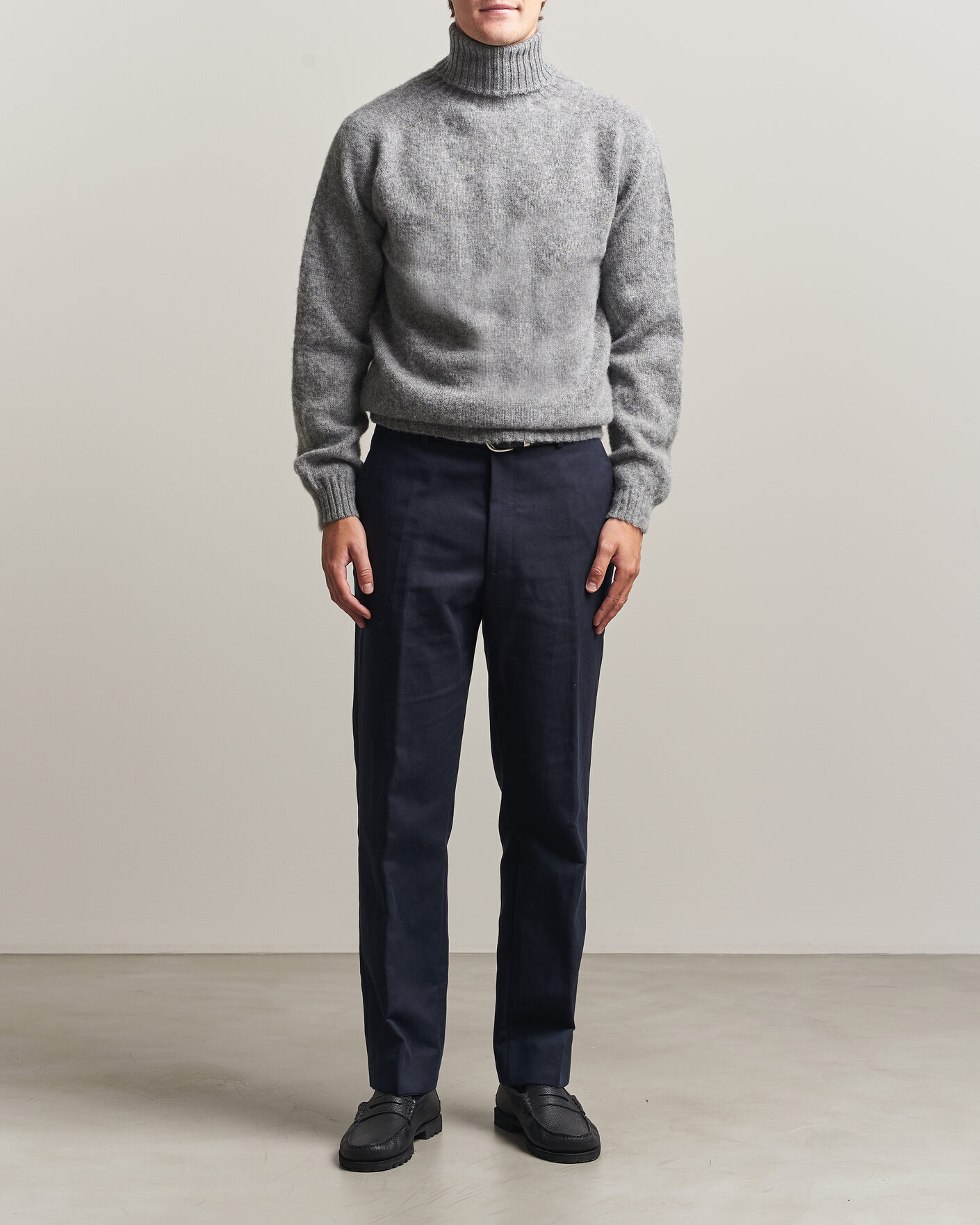 Homme | Pulls Et Tricots | Harley Of Scotland | Brushed Supersoft Lambswool Rollneck Mid Grey