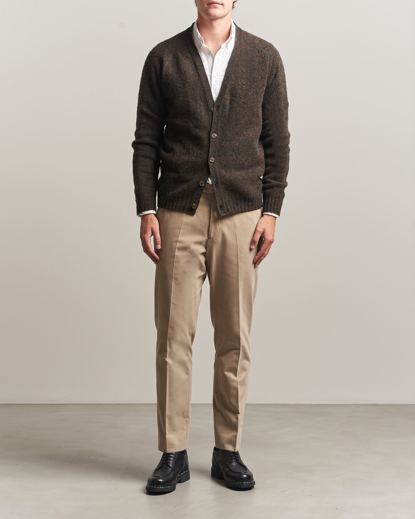 Homme | Pulls Et Tricots | Harley Of Scotland | Brushed Supersoft Lambswool Cardigan Carob