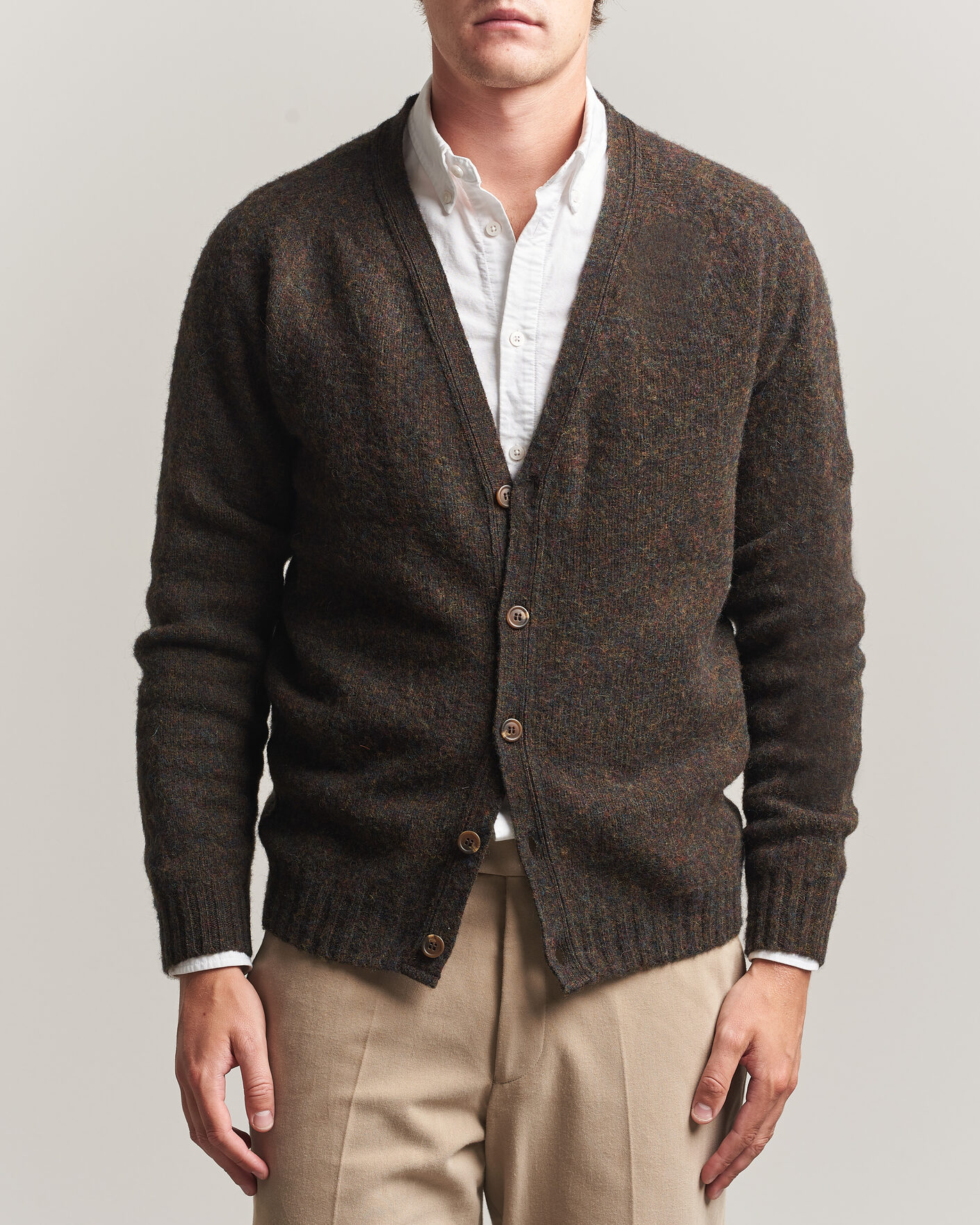 Homme | Pulls Et Tricots | Harley Of Scotland | Brushed Supersoft Lambswool Cardigan Carob