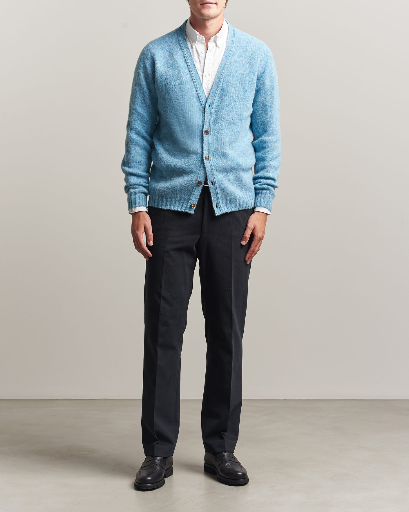 Homme | Pulls Et Tricots | Harley Of Scotland | Brushed Supersoft Lambswool Cardigan Loch Blue