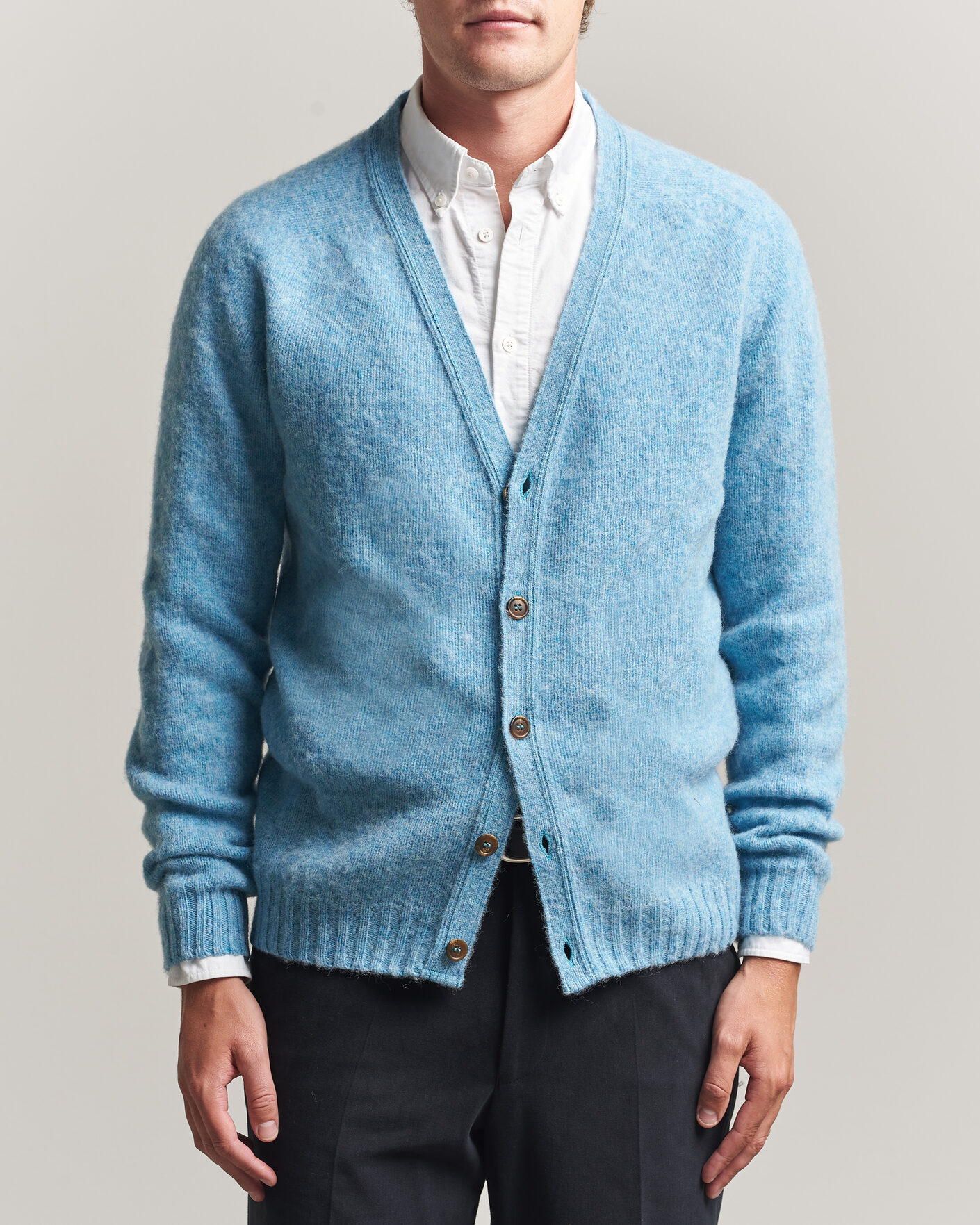 Homme | Pulls Et Tricots | Harley Of Scotland | Brushed Supersoft Lambswool Cardigan Loch Blue