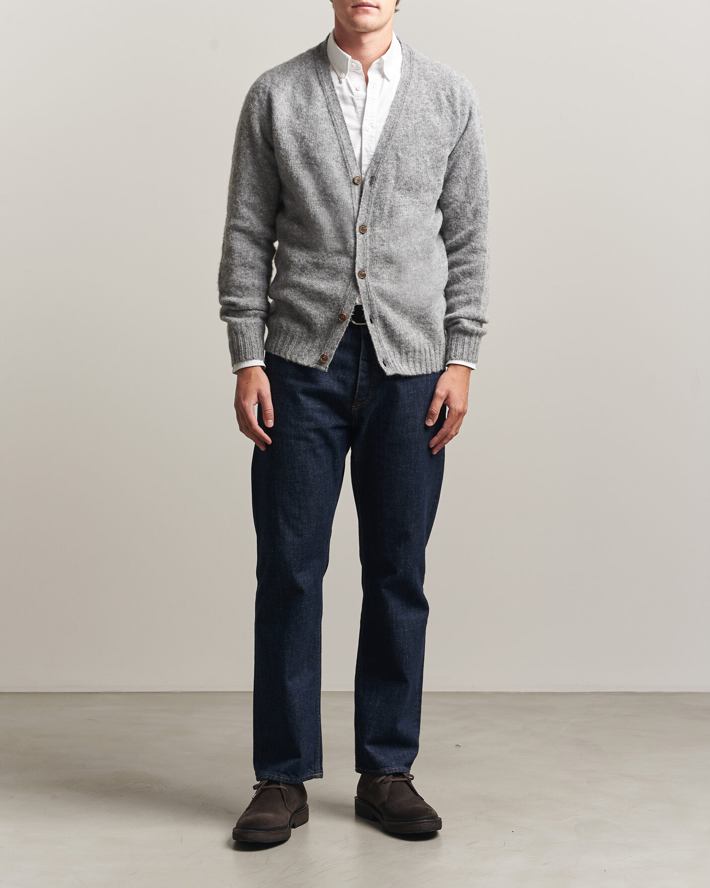 Homme | Pulls Et Tricots | Harley Of Scotland | Brushed Supersoft Lambswool Cardigan Mid Grey