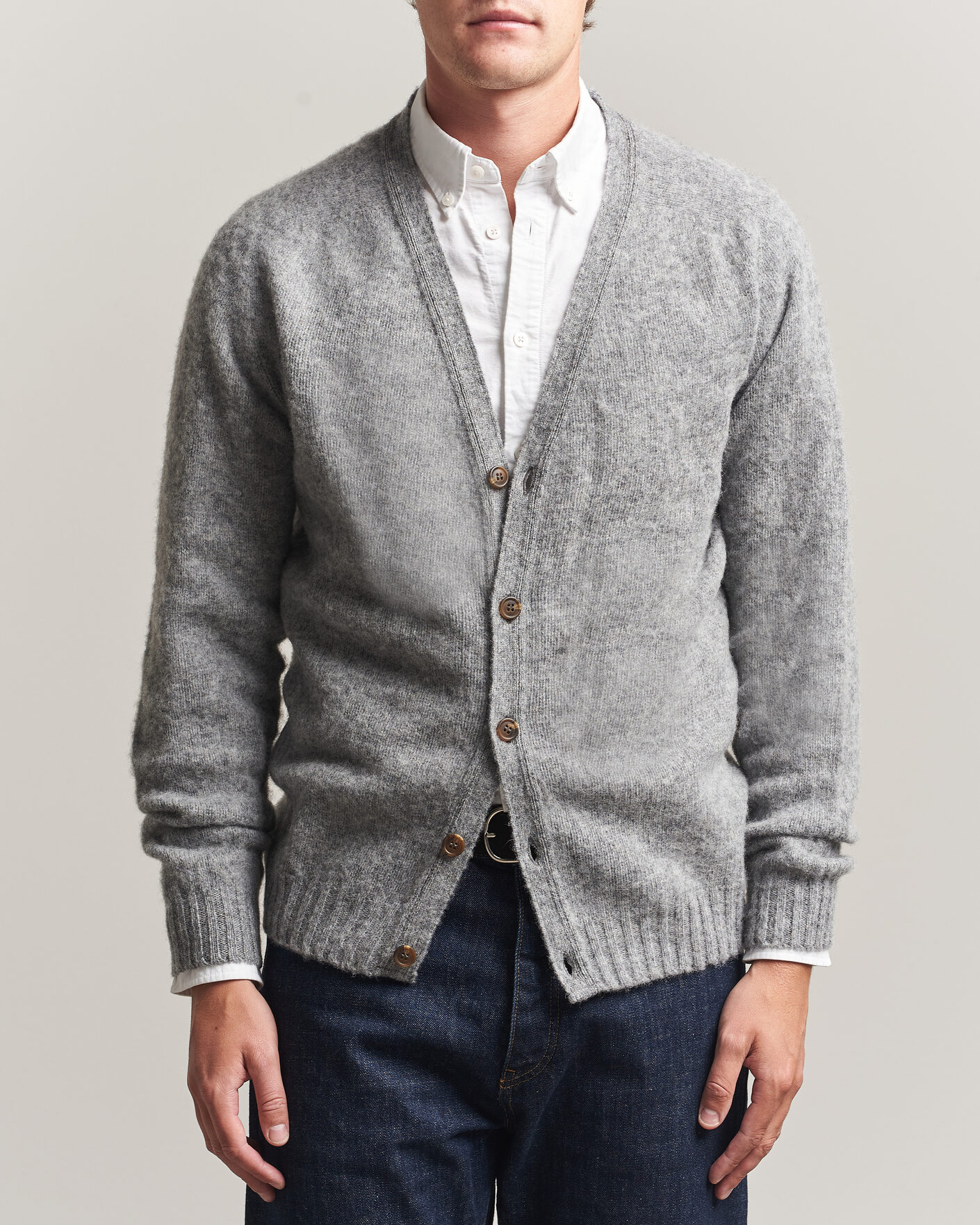 Homme | Pulls Et Tricots | Harley Of Scotland | Brushed Supersoft Lambswool Cardigan Mid Grey