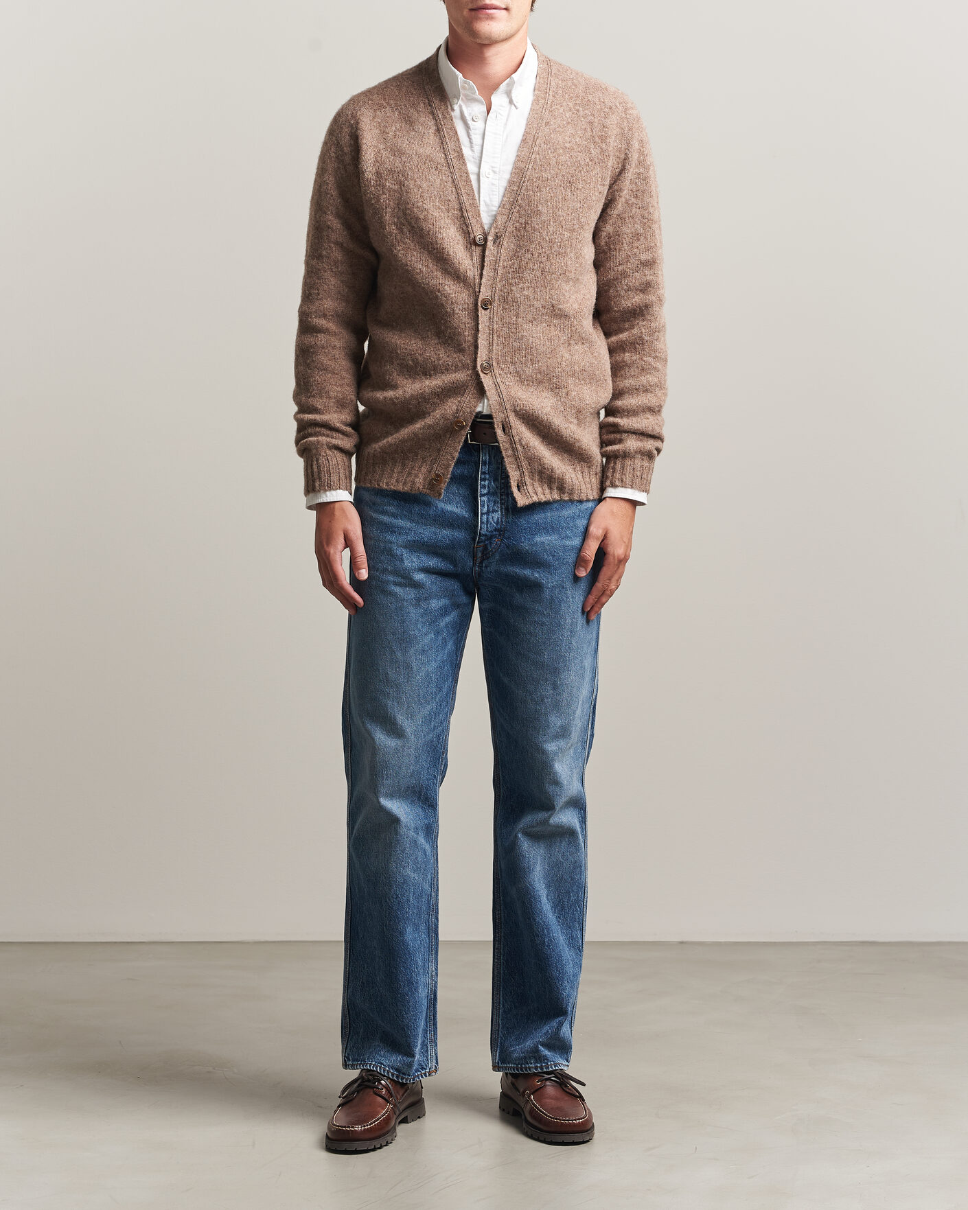 Homme | Pulls Et Tricots | Harley Of Scotland | Brushed Supersoft Lambswool Cardigan Tundra
