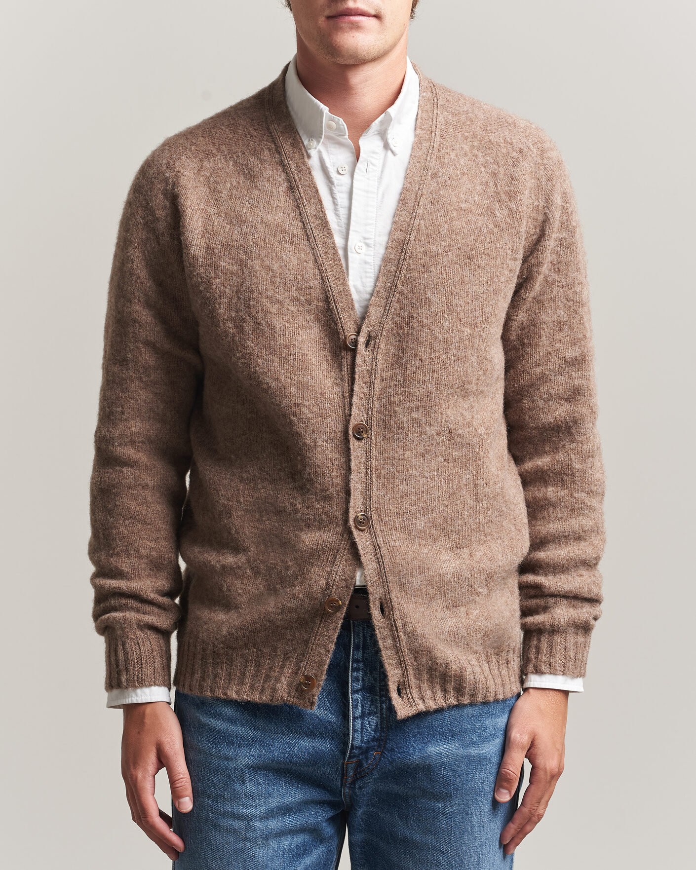 Homme | Pulls Et Tricots | Harley Of Scotland | Brushed Supersoft Lambswool Cardigan Tundra