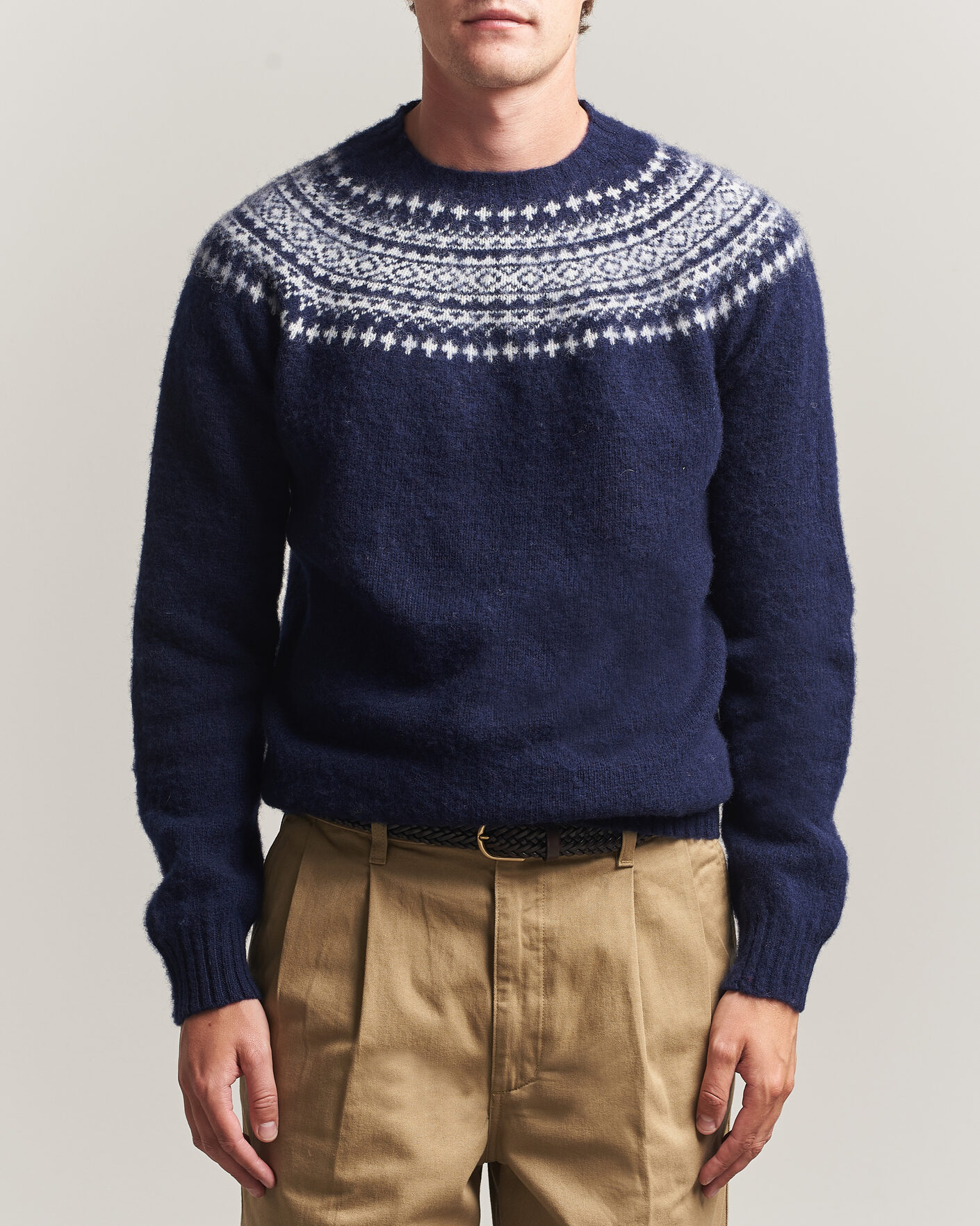 Homme | Pulls Et Tricots | Harley Of Scotland | Brushed Supersoft Lambswool Yolk Fairisle Navy/Snow White