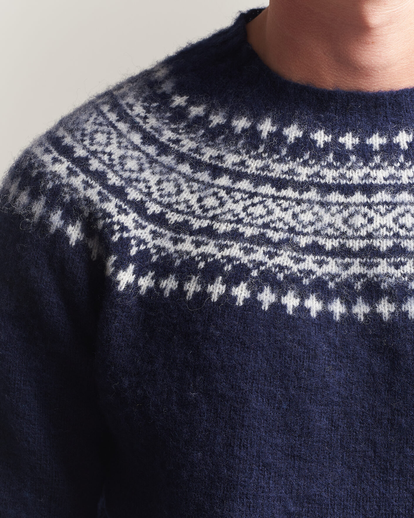 Homme | Pulls Et Tricots | Harley Of Scotland | Brushed Supersoft Lambswool Yolk Fairisle Navy/Snow White