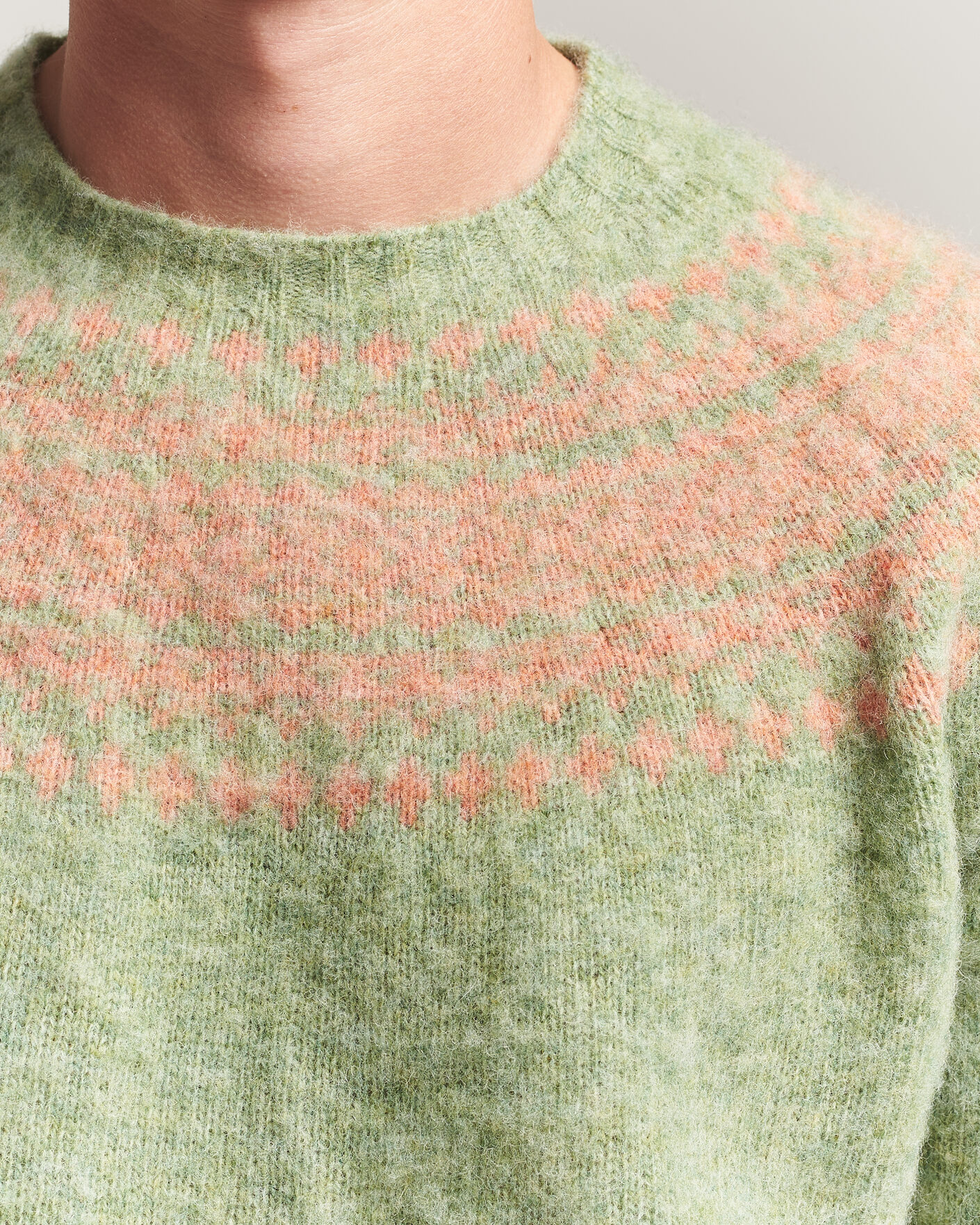 Homme | Pulls Et Tricots | Harley Of Scotland | Brushed Supersoft Lambswool Yolk Fairisle Sage/Parfait