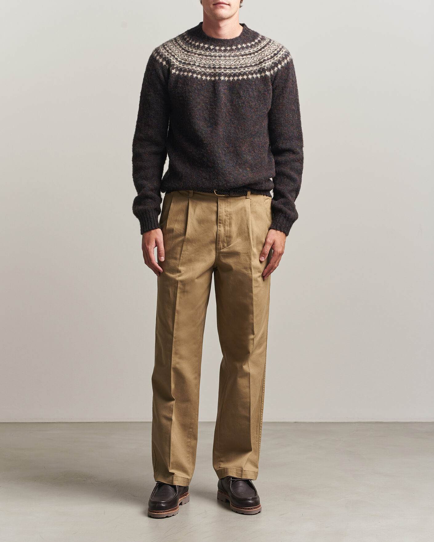 Homme | Pulls Et Tricots | Harley Of Scotland | Brushed Supersoft Lambswool Yolk Fairisle Volcano/Cameo