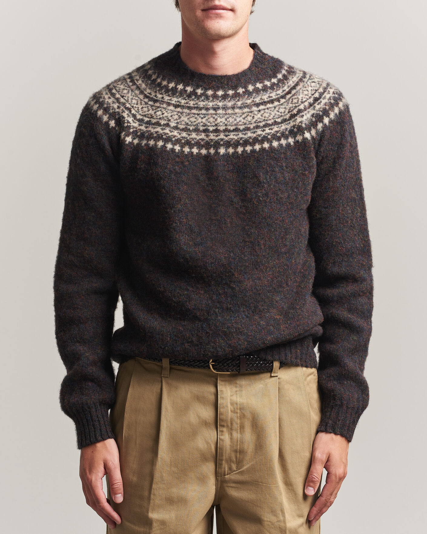 Homme | Pulls Et Tricots | Harley Of Scotland | Brushed Supersoft Lambswool Yolk Fairisle Volcano/Cameo