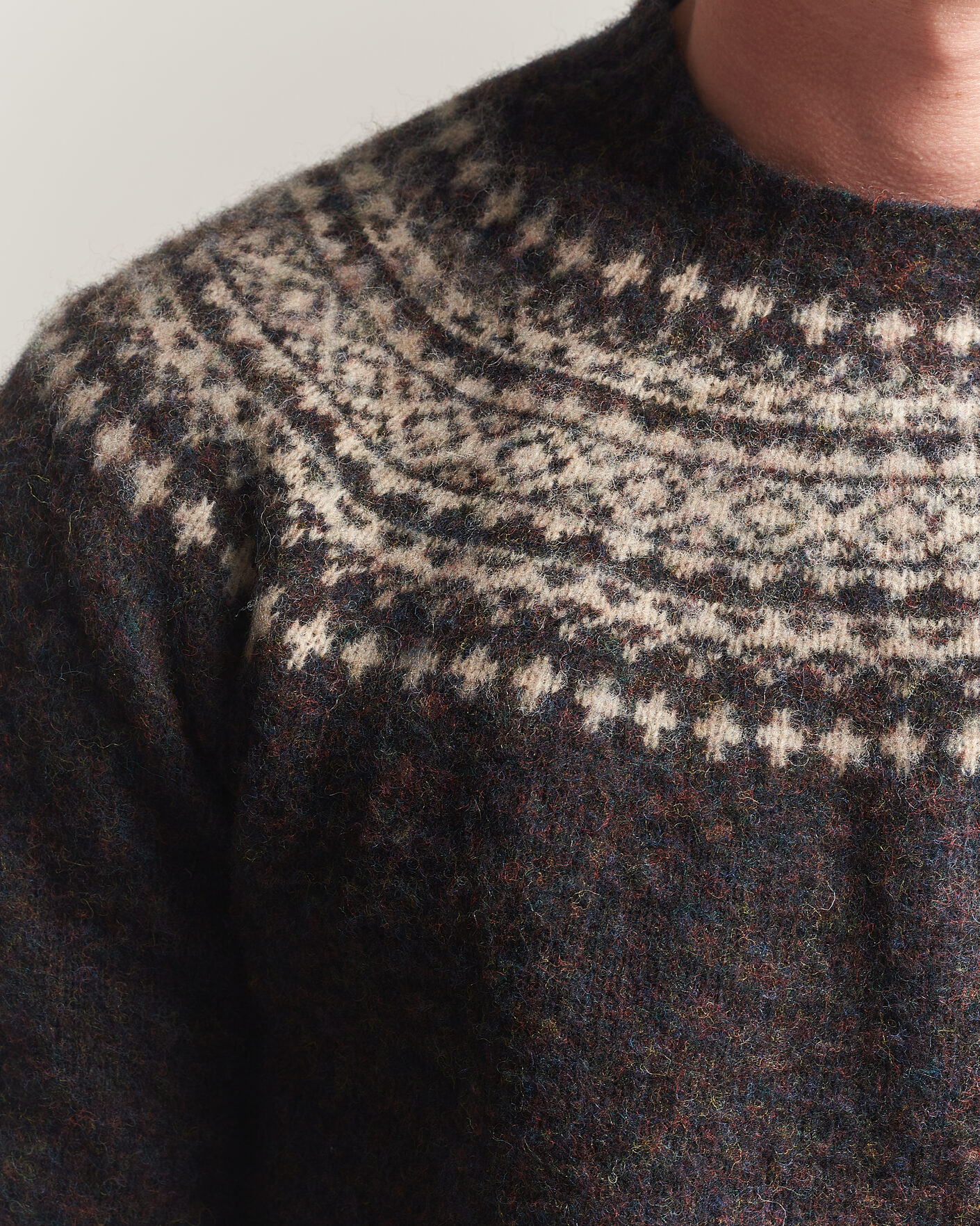 Homme | Pulls Et Tricots | Harley Of Scotland | Brushed Supersoft Lambswool Yolk Fairisle Volcano/Cameo