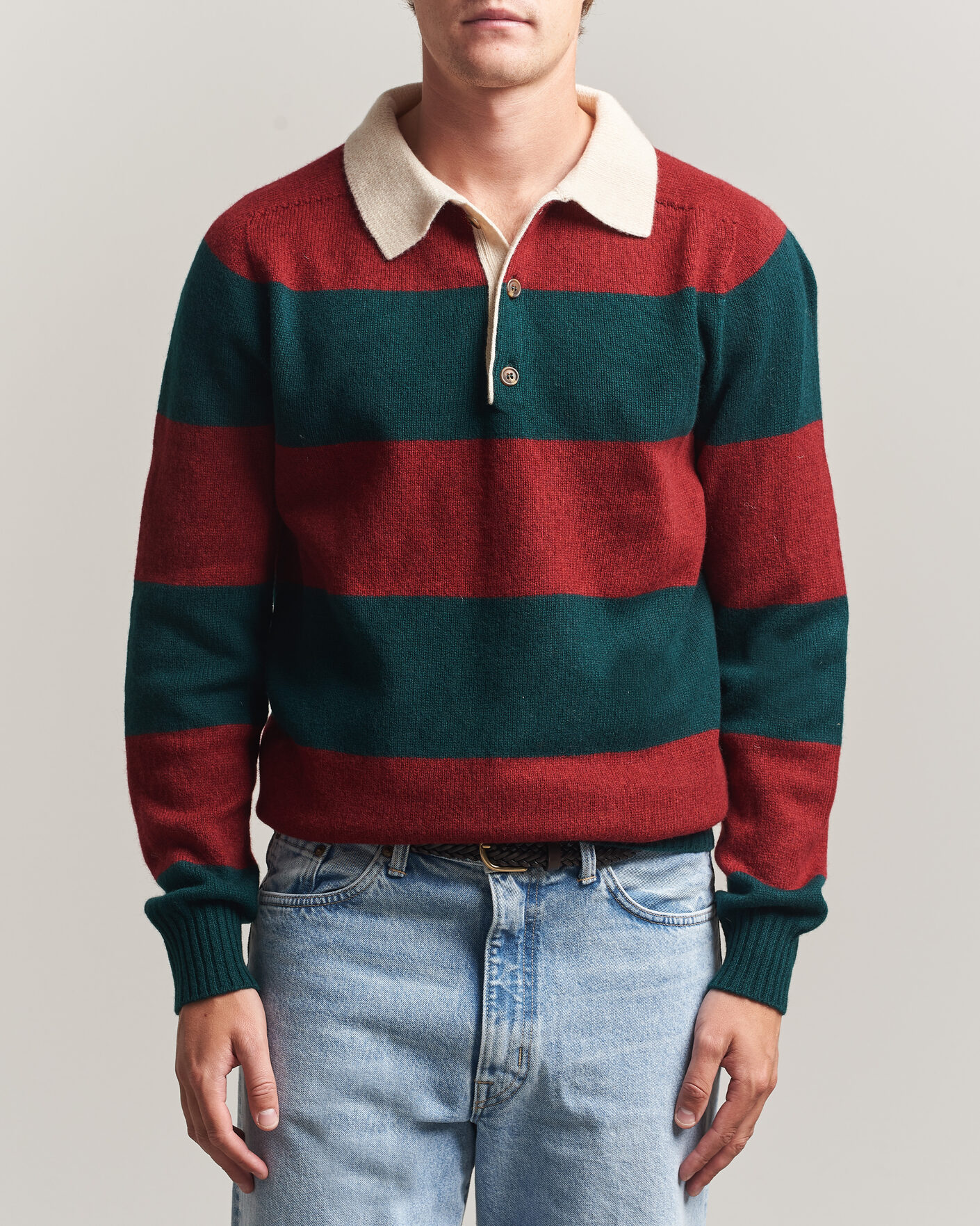 Homme | Pulls Et Tricots | Harley Of Scotland | Supersoft 2ply Lambswool Rugby Green/Red