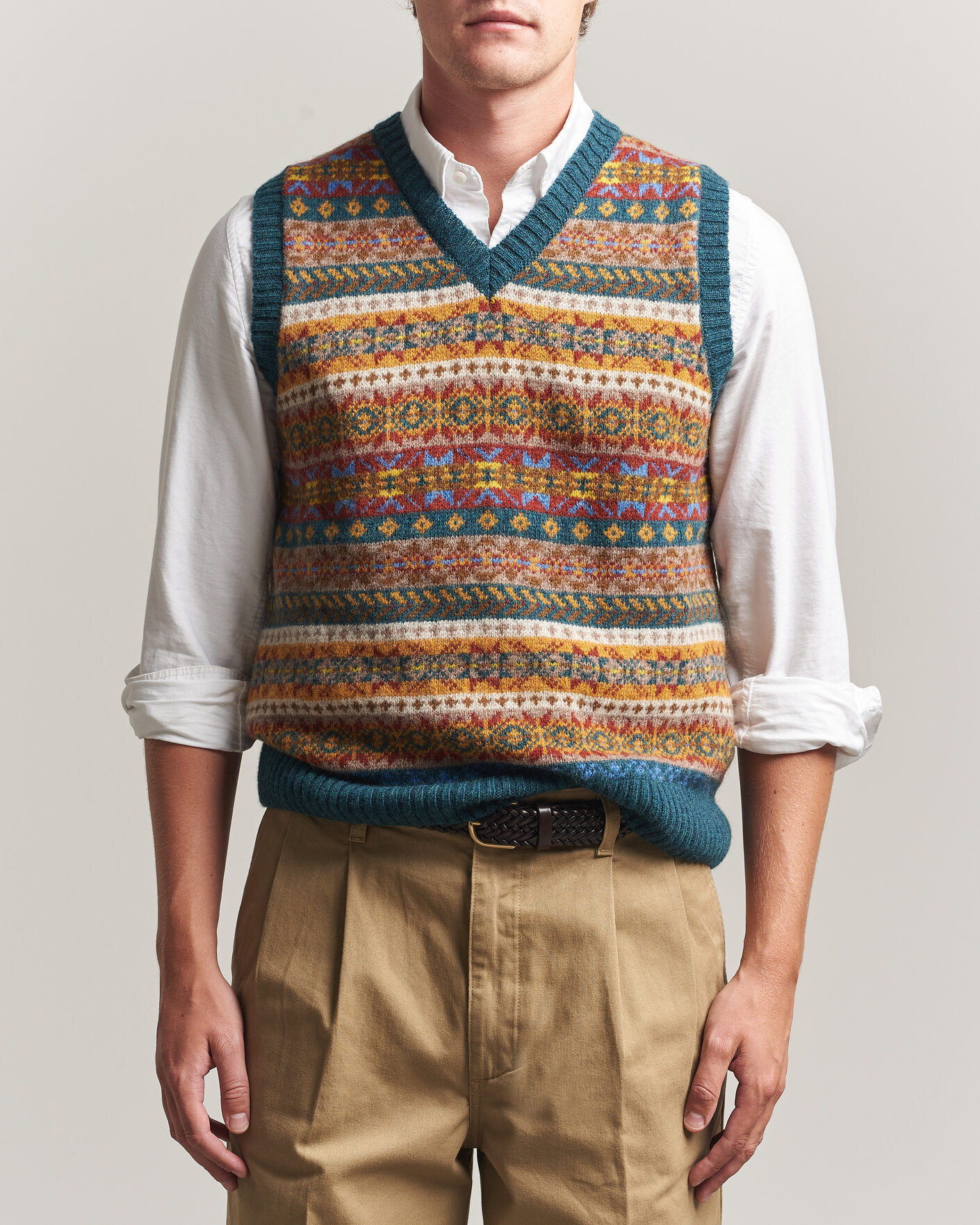 Homme | Pulls Et Tricots | Harley Of Scotland | Supersoft 2ply Lambswool Fairisle Vest Tempest