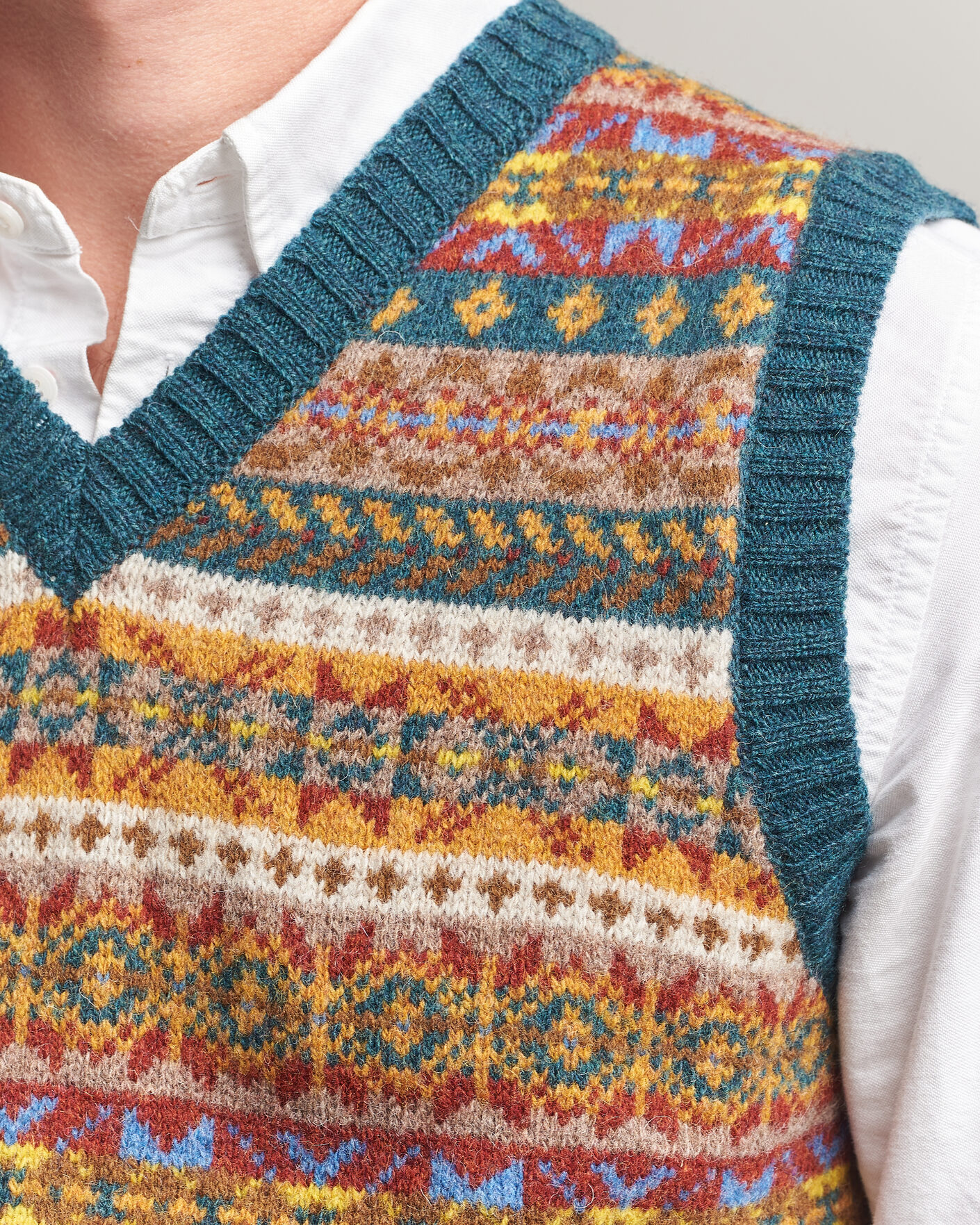 Homme | Pulls Et Tricots | Harley Of Scotland | Supersoft 2ply Lambswool Fairisle Vest Tempest