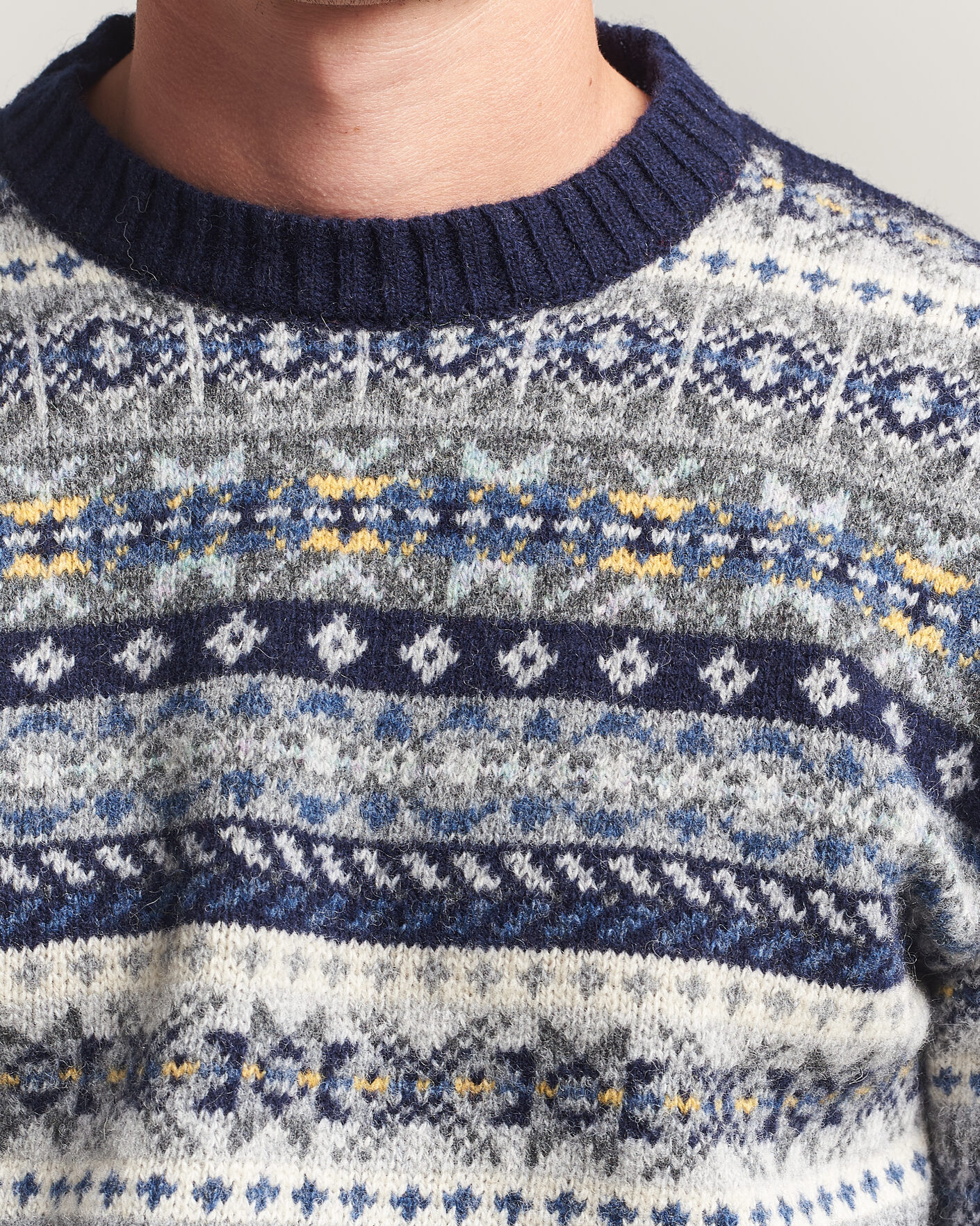 Homme | Pulls Et Tricots | Harley Of Scotland | Supersoft 2ply Lambswool Fairisle Crew Navy