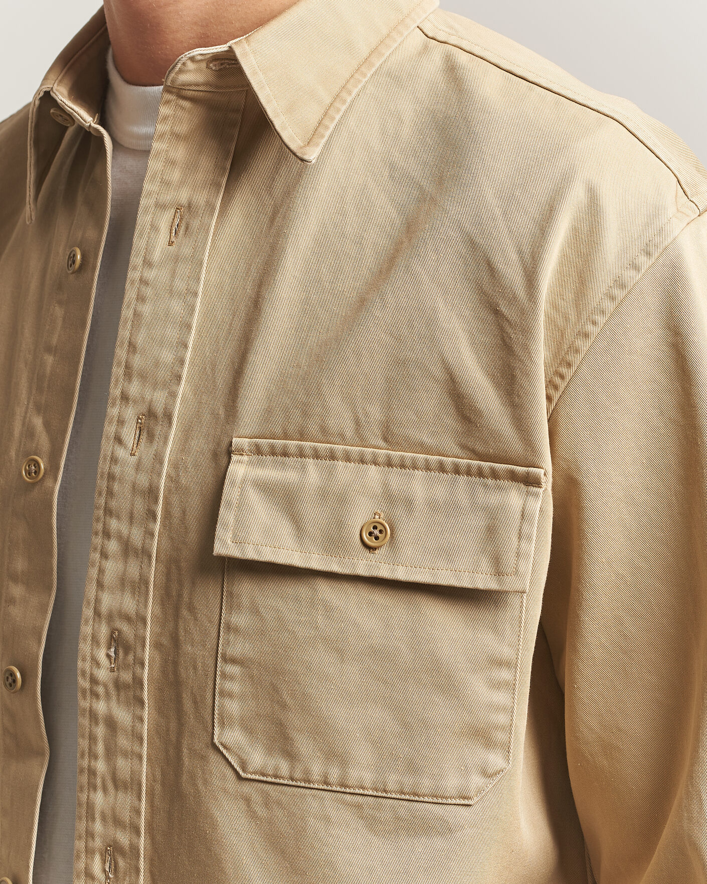Homme | Chemises | Kamakura Shirts | Cotton Twill CPO Overshirt Beige