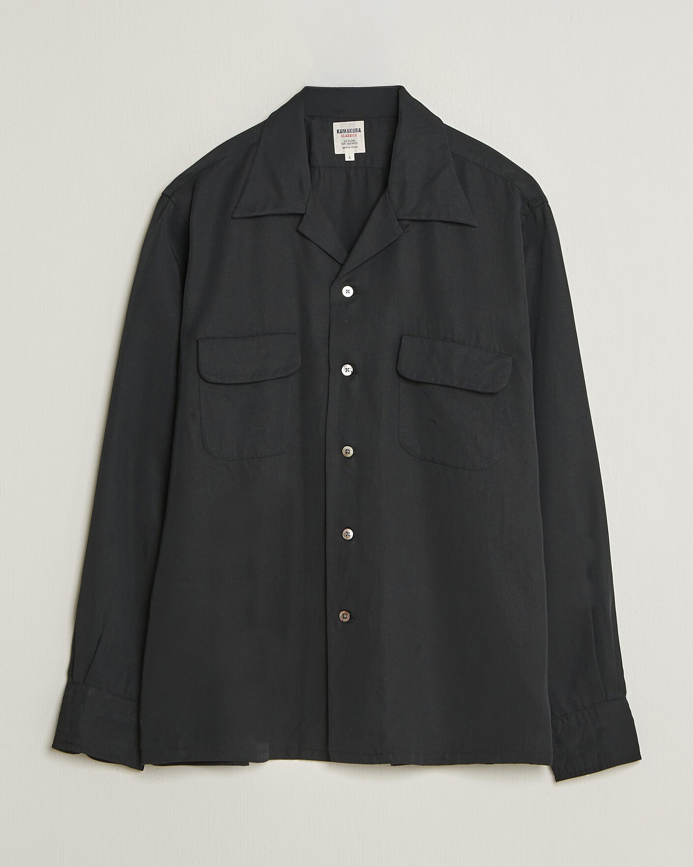 Homme | Chemises | Kamakura Shirts | Vintage Open Collar Shirt Black