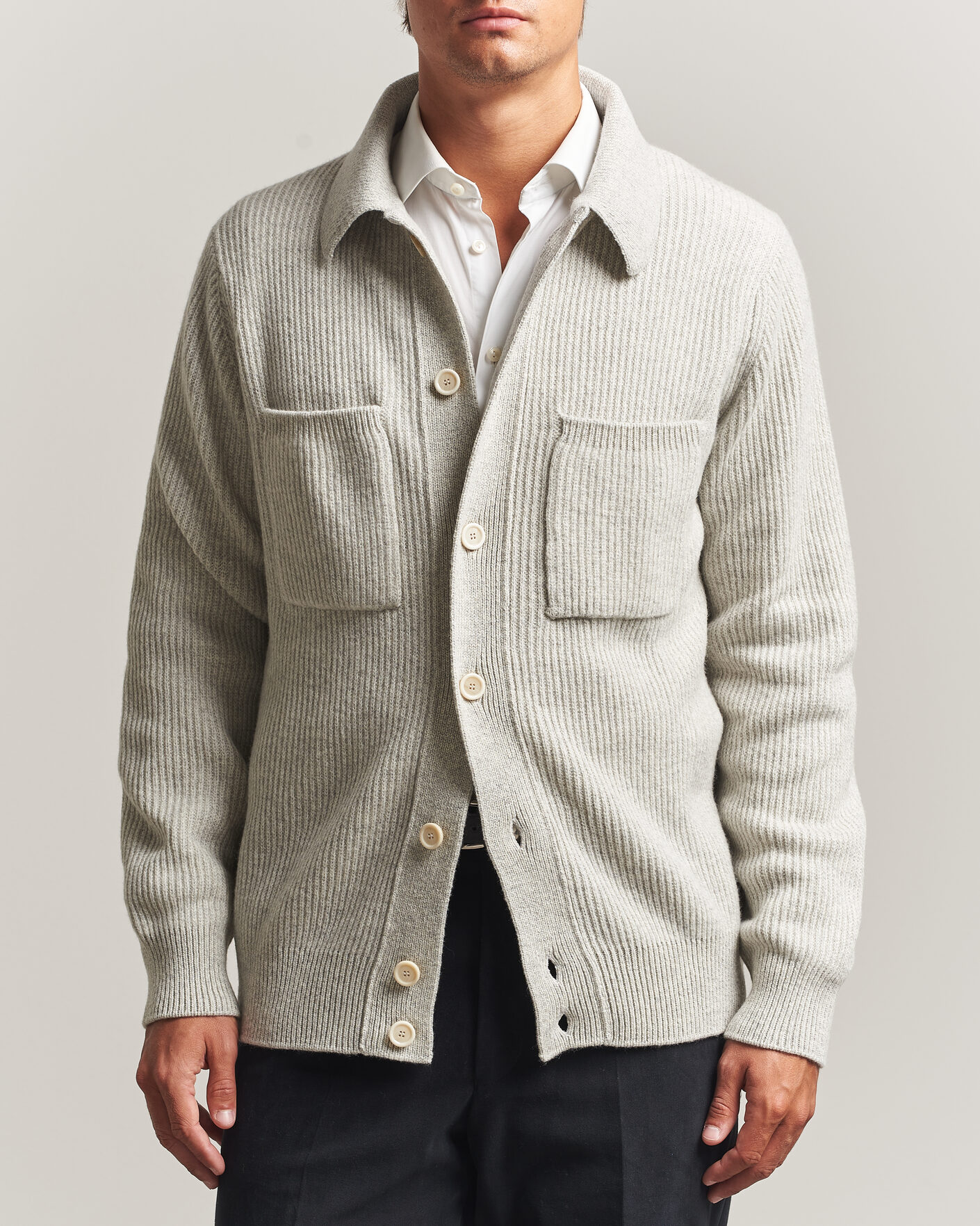 Homme | Pulls Et Tricots | Lardini | Heavy Knitted Cardigan Light Grey
