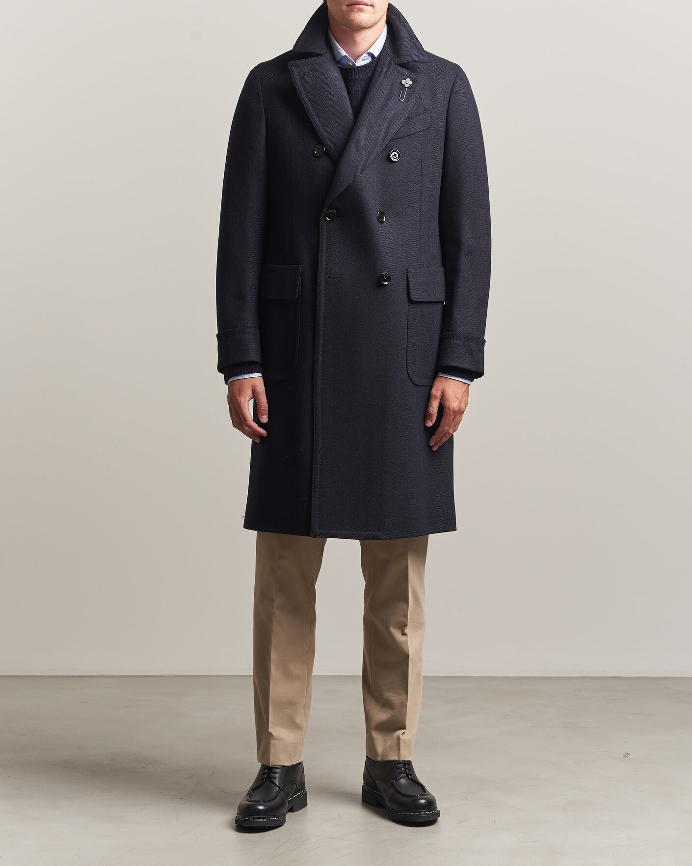 Homme | Manteaux Et Vestes | Lardini | Ulster Wool/Cashmere Tonal Herringbone Coat Navy