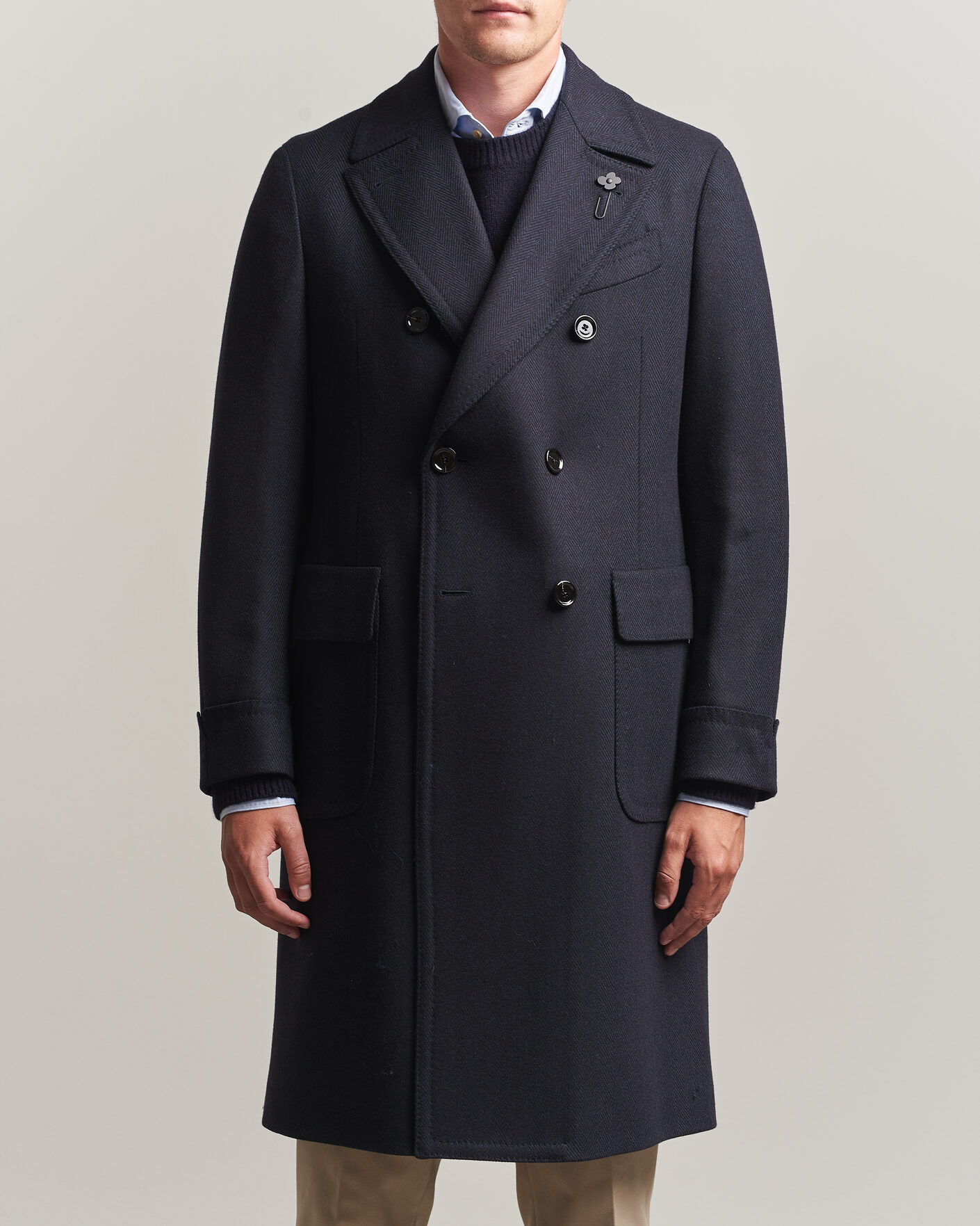 Homme | Manteaux Et Vestes | Lardini | Ulster Wool/Cashmere Tonal Herringbone Coat Navy