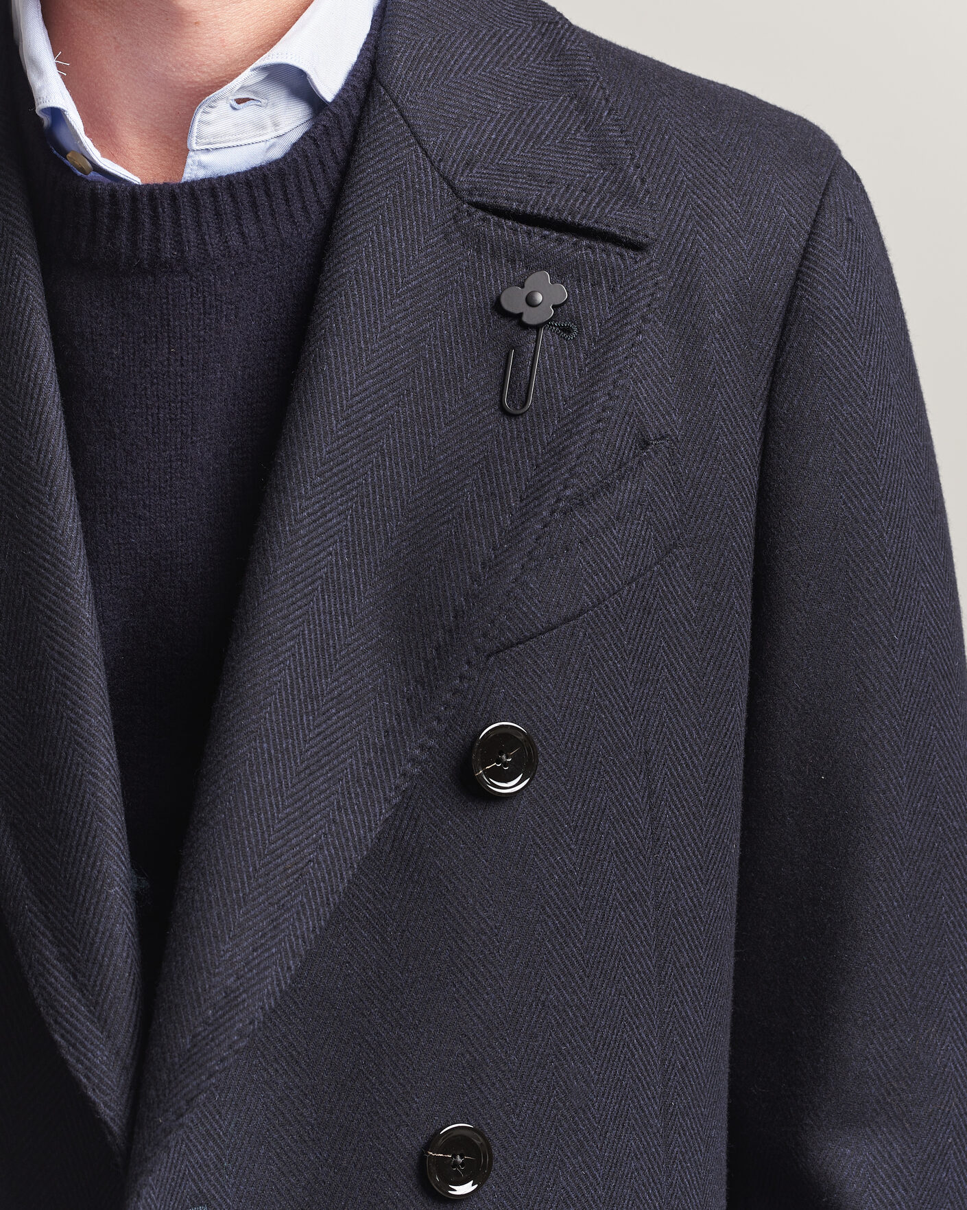 Homme | Manteaux Et Vestes | Lardini | Ulster Wool/Cashmere Tonal Herringbone Coat Navy
