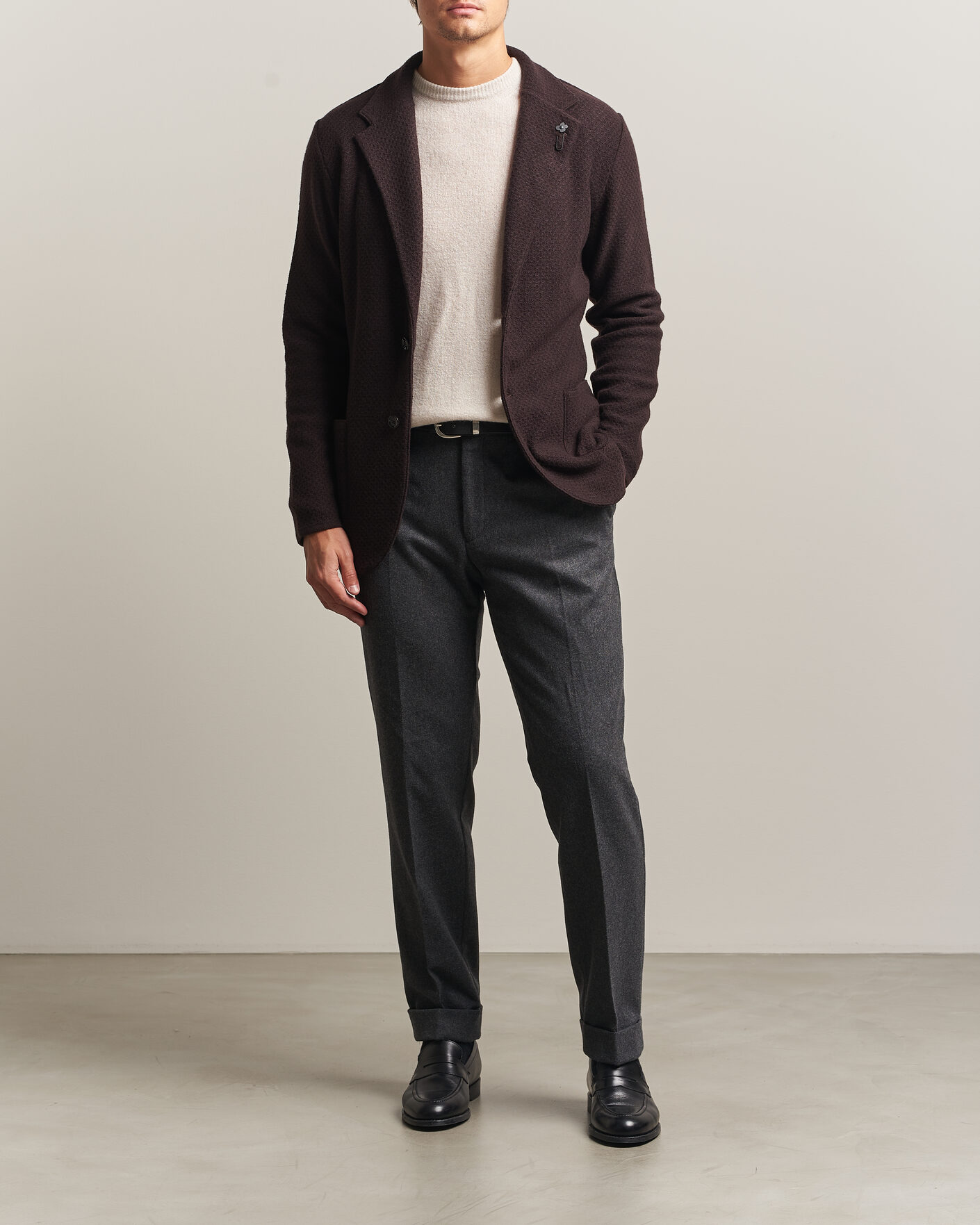 Homme | Blazers | Lardini | Knitted Structure Wool/Cashmere Blazer Brown
